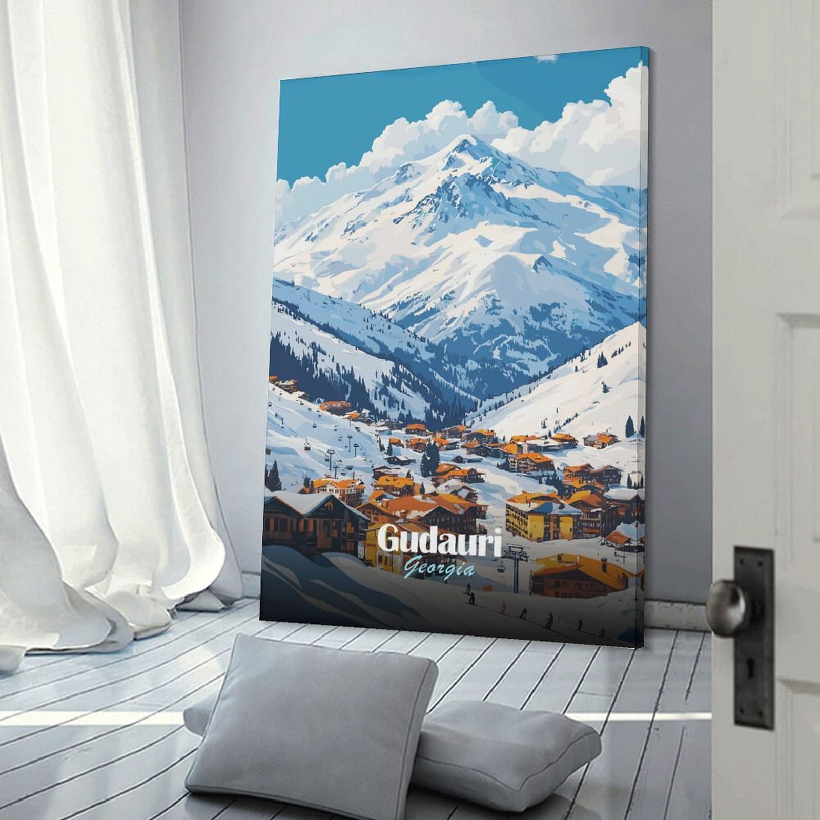 Junmoney Wall Picture Print Gudauri Ski Resort, Georgia, 24x36inch(60x90cm), for Living Room, Bedroom, Office Or Hallway, A Flexible Wall Accent for Shared Spaces