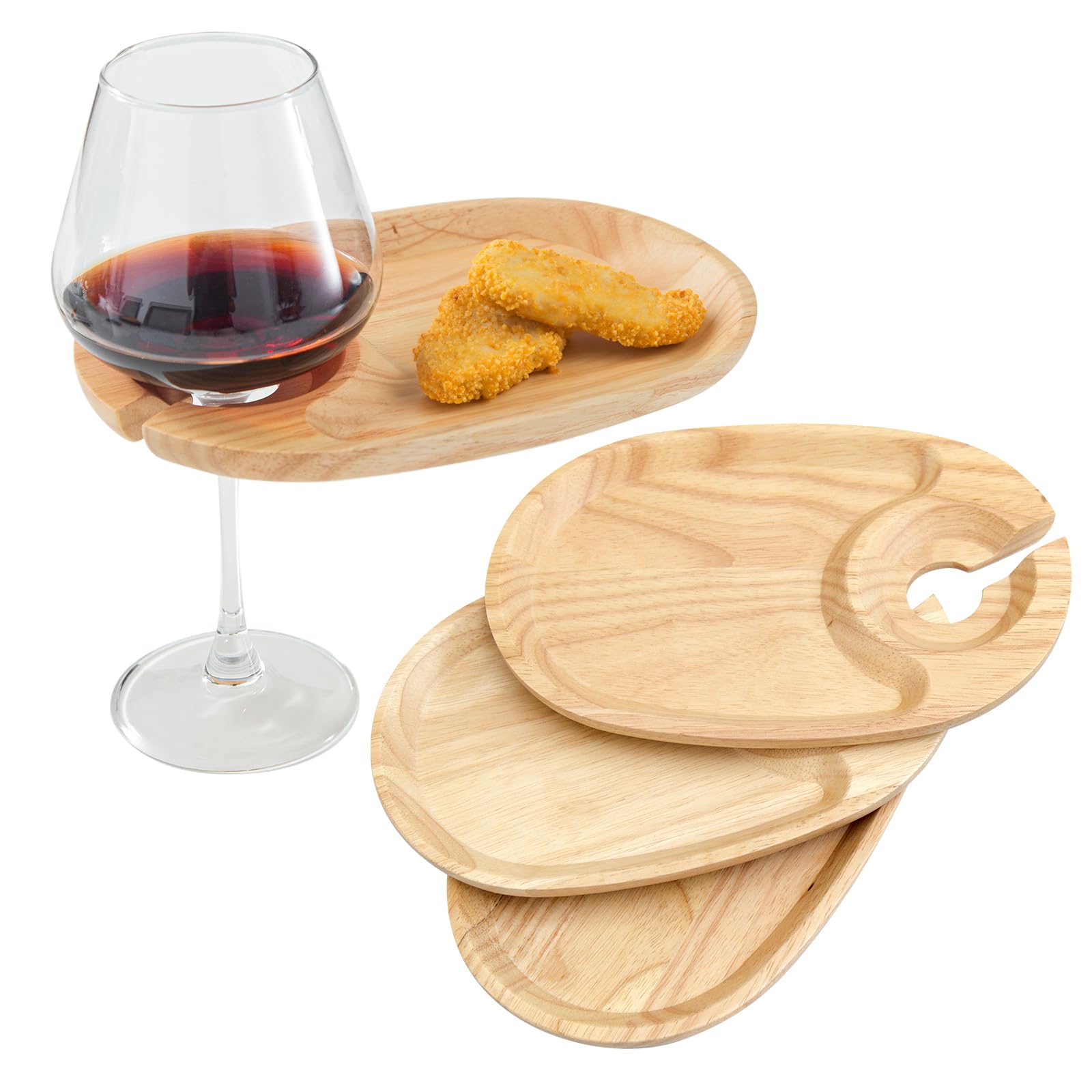 GinSent Set di 4 piatti in legno per antipasti, cocktail e antipasti con supporto per calici da vino, piccoli formaggi per feste di vino, feste di inaugurazione della casa, feste di compleanno (legno