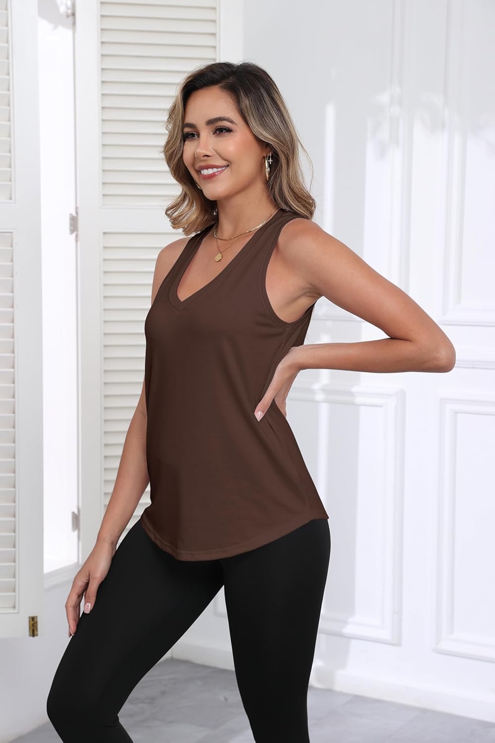 PRIMODA Womens Loose Fit Tank Tops V Neck Sleeveless Top Shirts Casual Summer Flowy Shirt - Image 3