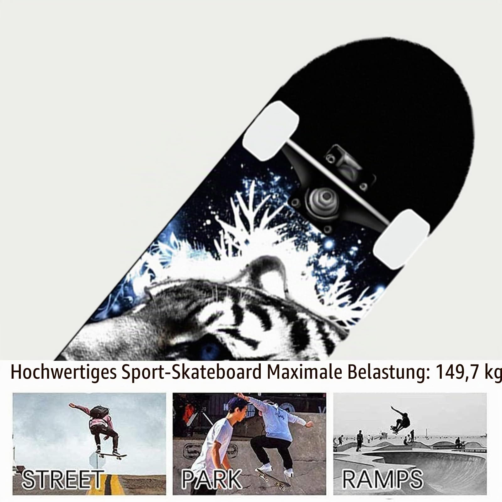 31-Zoll-Standard-Skateboard, 7 Lagen Ahorn-Board-Oberfläche, geeignet für Kinder, Jugendliche, Erwachsene, Anfänger und Profis, mit Einer maximalen Belastung von 150 kg