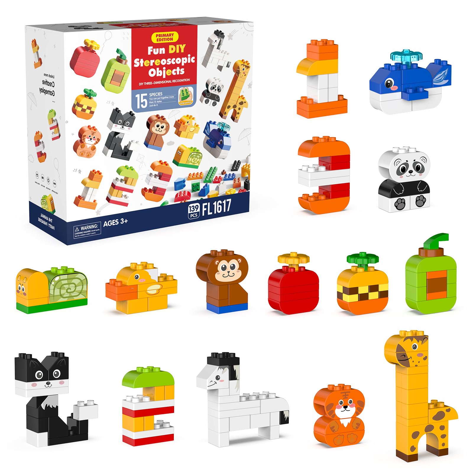 Juego de construcción de ladrillos Bloques de Construcción Grandes juguetes creativos para construir animales, frutas y números Juguetes Educativos para niños y niñas Idea de Regalo Infantil-139pcs