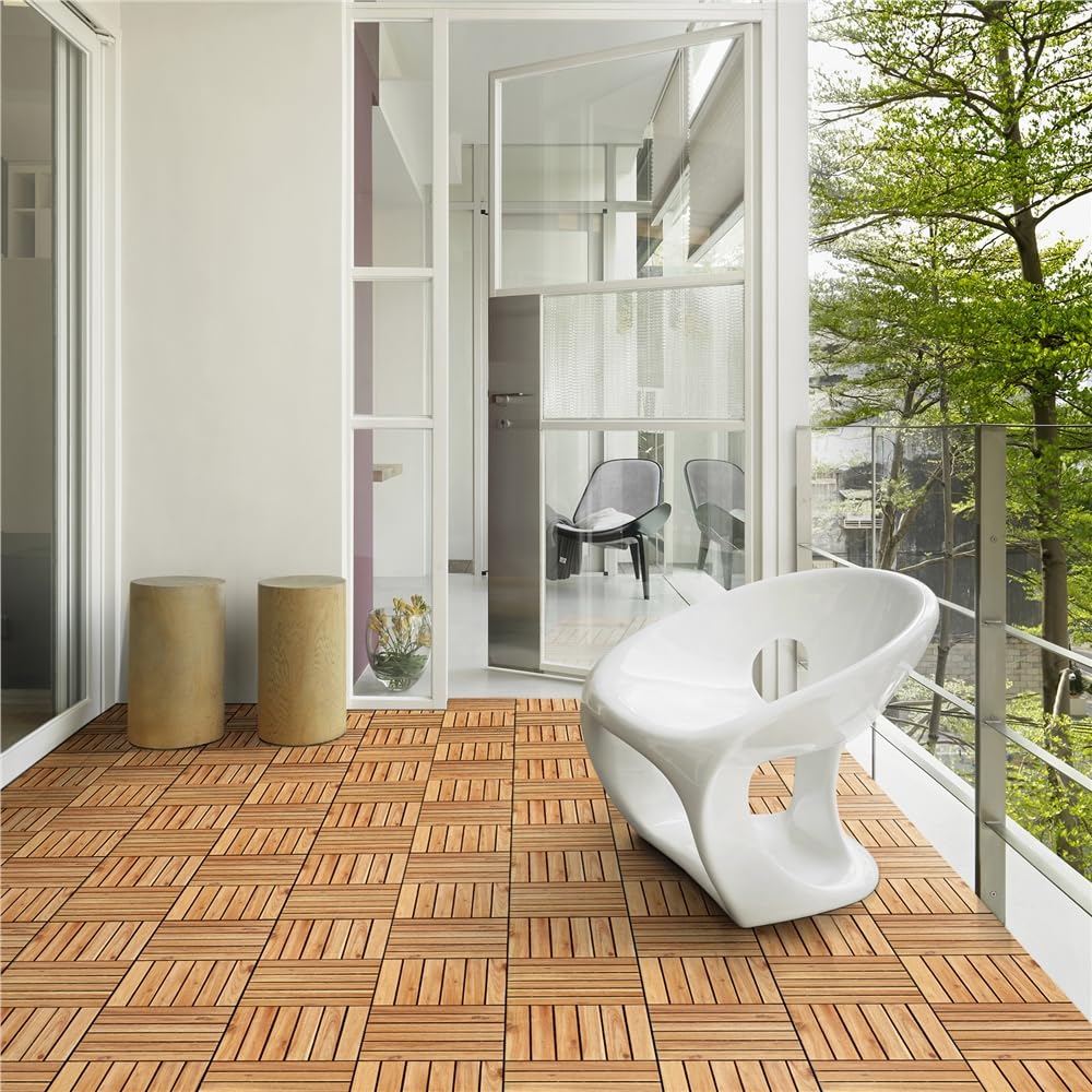 Yaheetech Caillebotis Bois Exterieur 27 PCS, Dalles de Terrasse en Bois d'acacia 30 x 30 cm, Revêtement de Sol Extérieur Intérieur pour Terrasse et Balcon