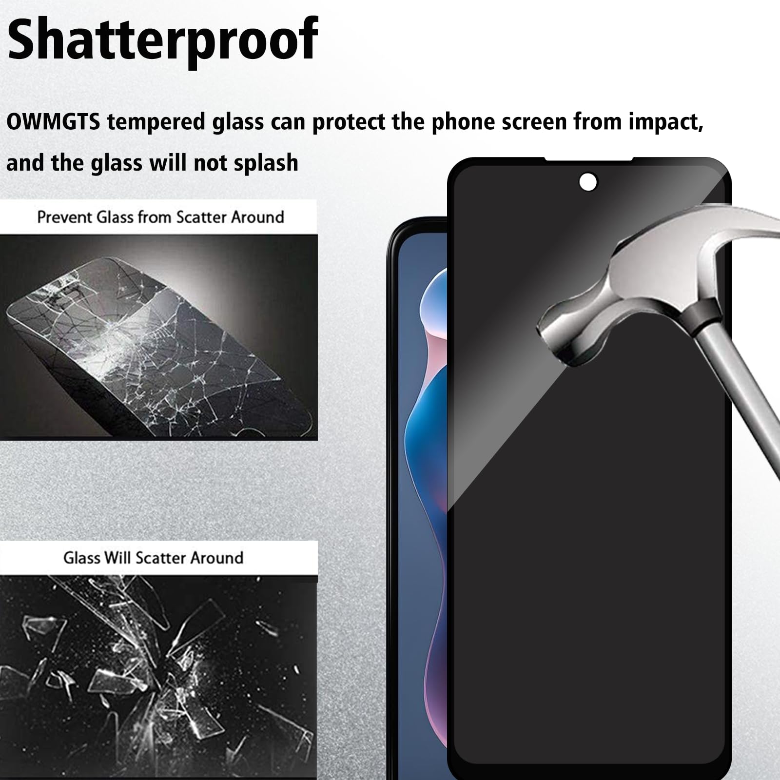 Ochraniacz ekranu do Motorola Moto G Play 2024 Anti-Spy + 2 szt. ochraniaczy obiektywu aparatu, twardość 9H, łatwa instalacja, obsługa dotykowa 3D, 2 szt