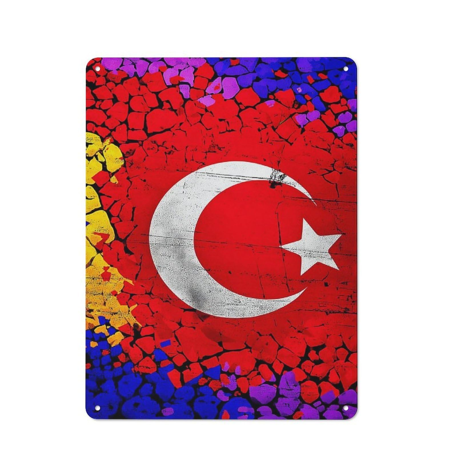 Junmoney Turkish Flag Artwork -2 40X30cm Rustic Metal Plaque With For Café Or Restaurant, For Themed Interiors In Cafés And Restaurants
