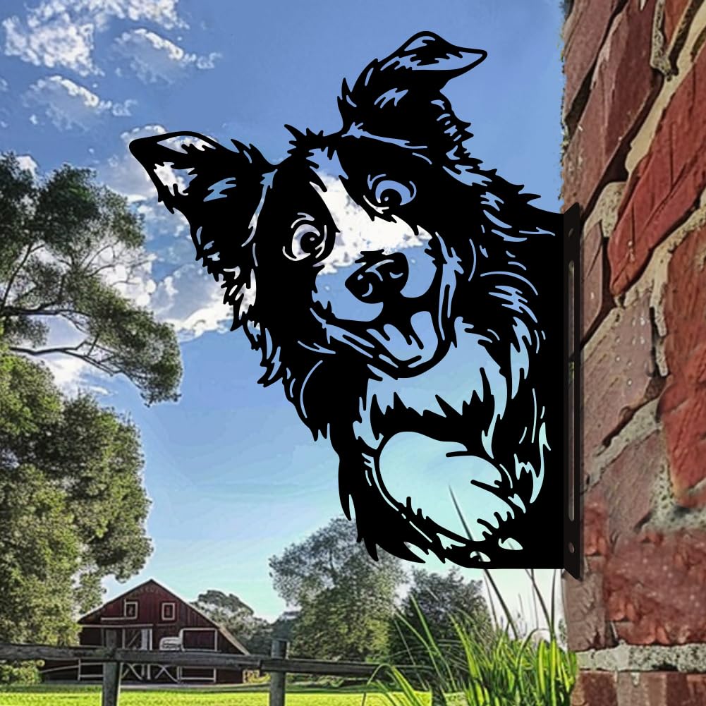WADORN Decorazione Artistica Da Giardino In Metallo A Forma di Cane Che Fa Capolino, Ornamento Da Parete con Cane Da Guardia, Arte per Fattoria, Sagoma di Animale In Ferro, per Recinzione Esterna