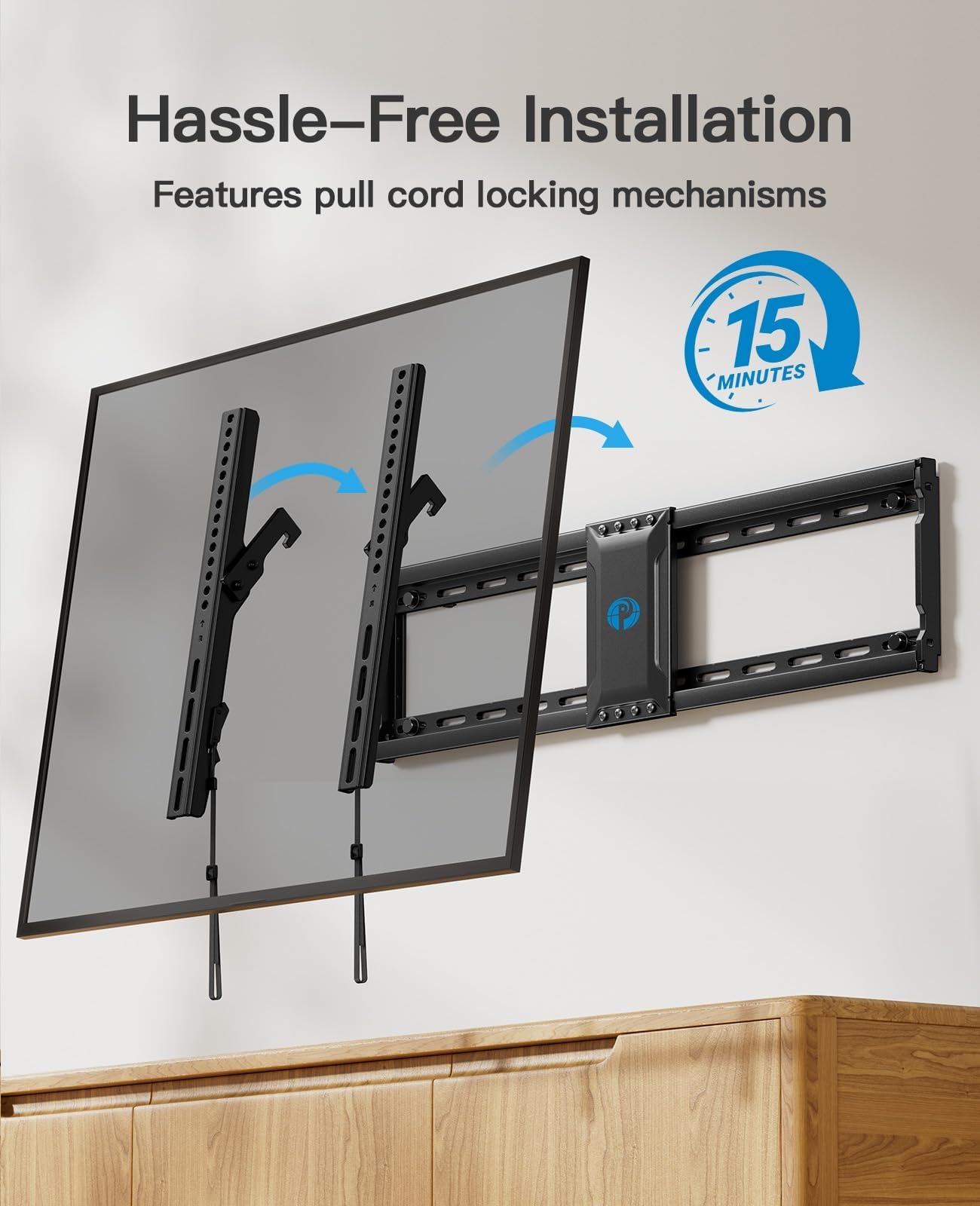 Pipishell Supporto da parete inclinabile per TV piatti o curvi da 37″-82″ fino a 59,9 kg, VESA max 600x400mm, Staffa TV per montaggio a parete con serrature a tirante, Staffa di montaggio TV per perni