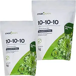 Kit 2 Fertilizante 1kg Maxgreen 10-10-10, Adubo Mineral Misto, NPK Equilibrado, Uso Universal, Pacote Pouch
