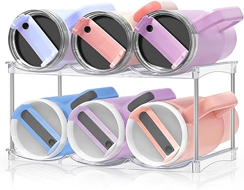 HOMECOR Organizador de botellas de agua para vaso Stanley de 40 onzas, soporte apilable grande para botella de agua para gabinete, organizadores de