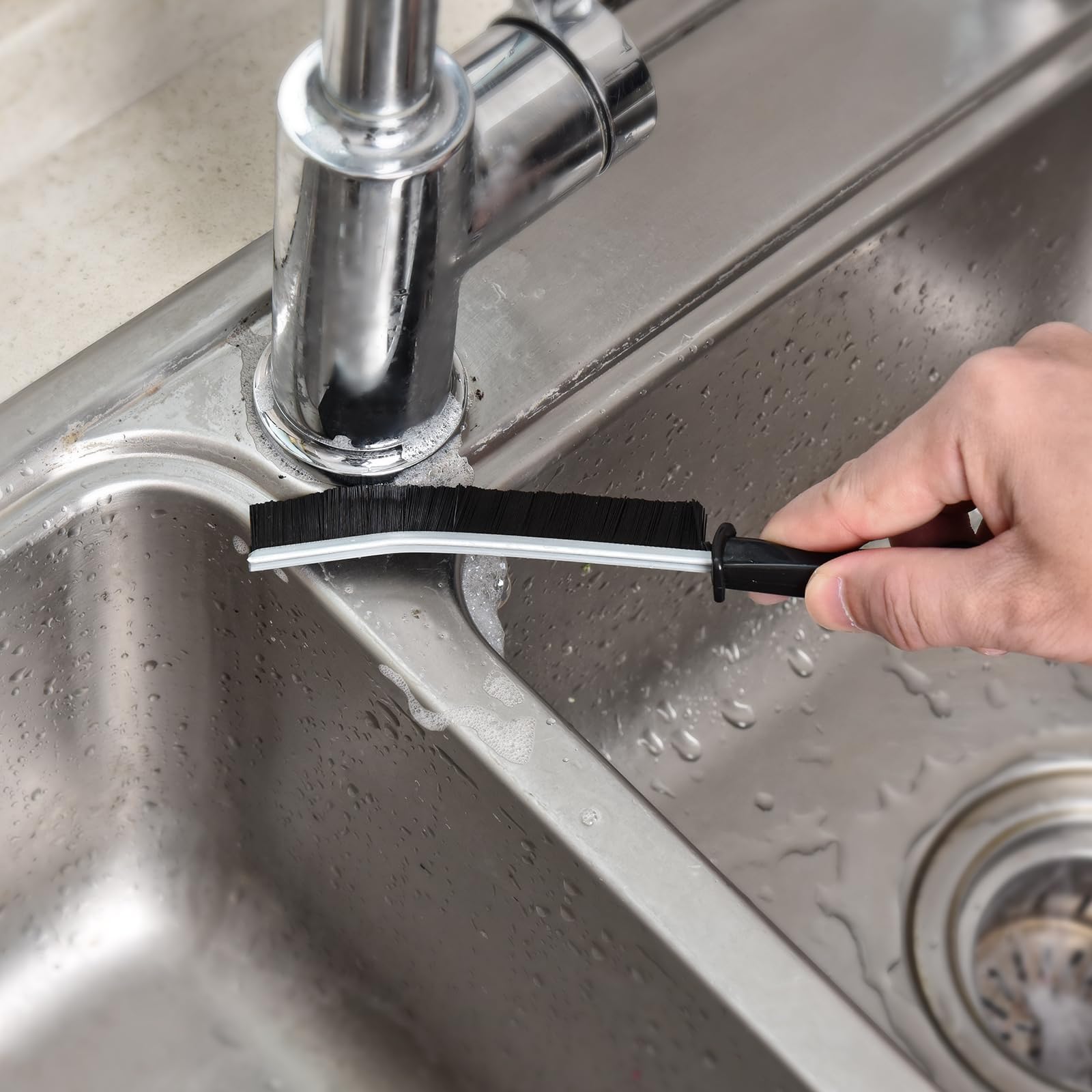 Set Di 3 Spazzole Per Pulizia Angoli Con Setole Dure - Per Piastrelle, Bagno E Cucina Con Clip Sospensione - Foto 2