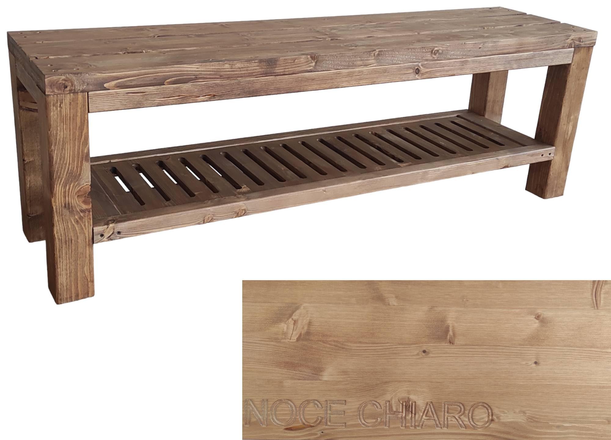 TOTAL WOOD 2012, Banco de Madera de Abeto Impregnada, Modelo Classico + Ripiano, con Zapatero, Ideal para Interior y Exterior también a Medida (100x38,5x50, Nogal Claro)