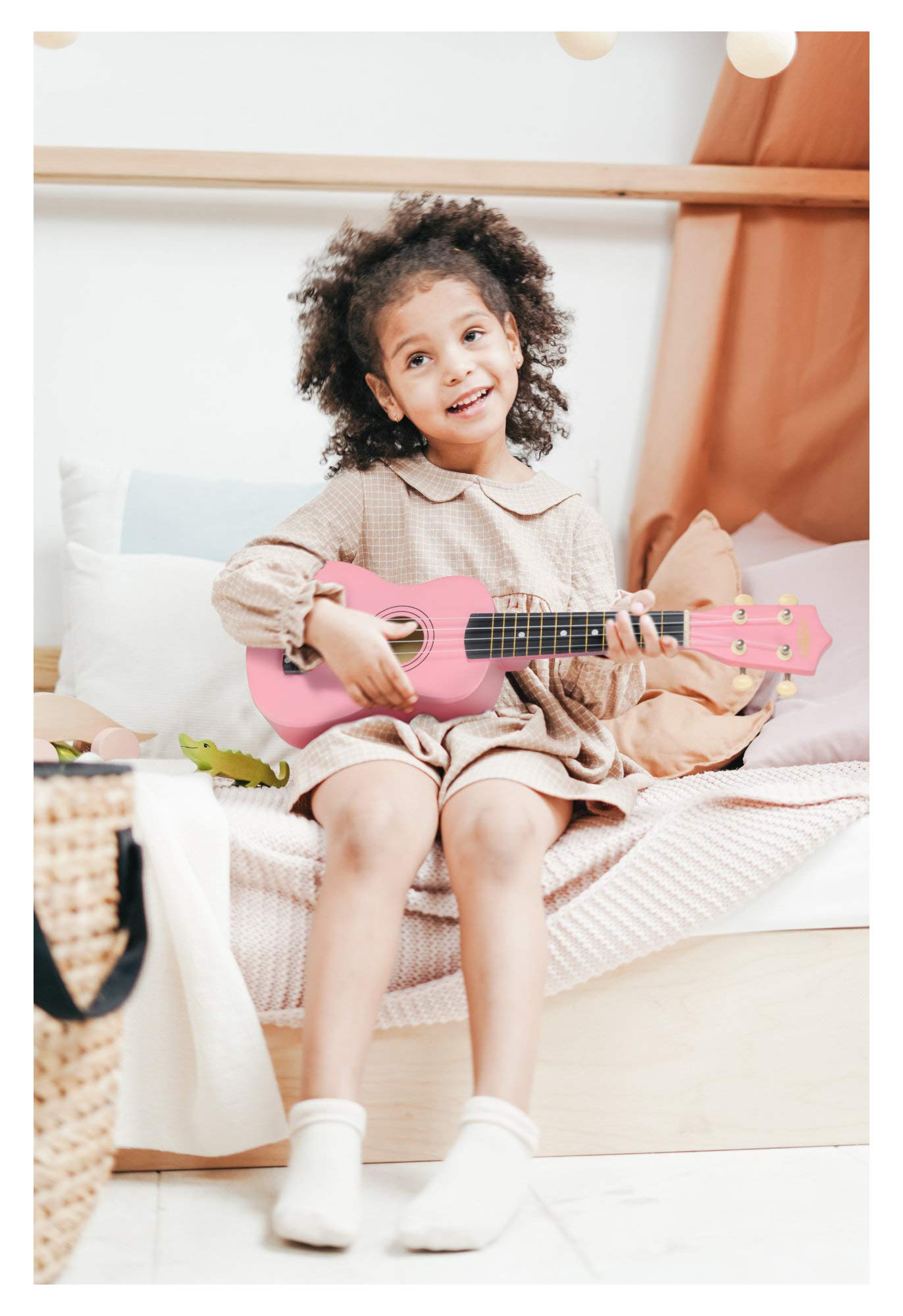 Classic Cantabile US-50 PK Sopranukulele - Ukulele mit 12 Bünden - leichtgängige Gitarrenmechanik - Weiße Nylon-Saiten - Pink