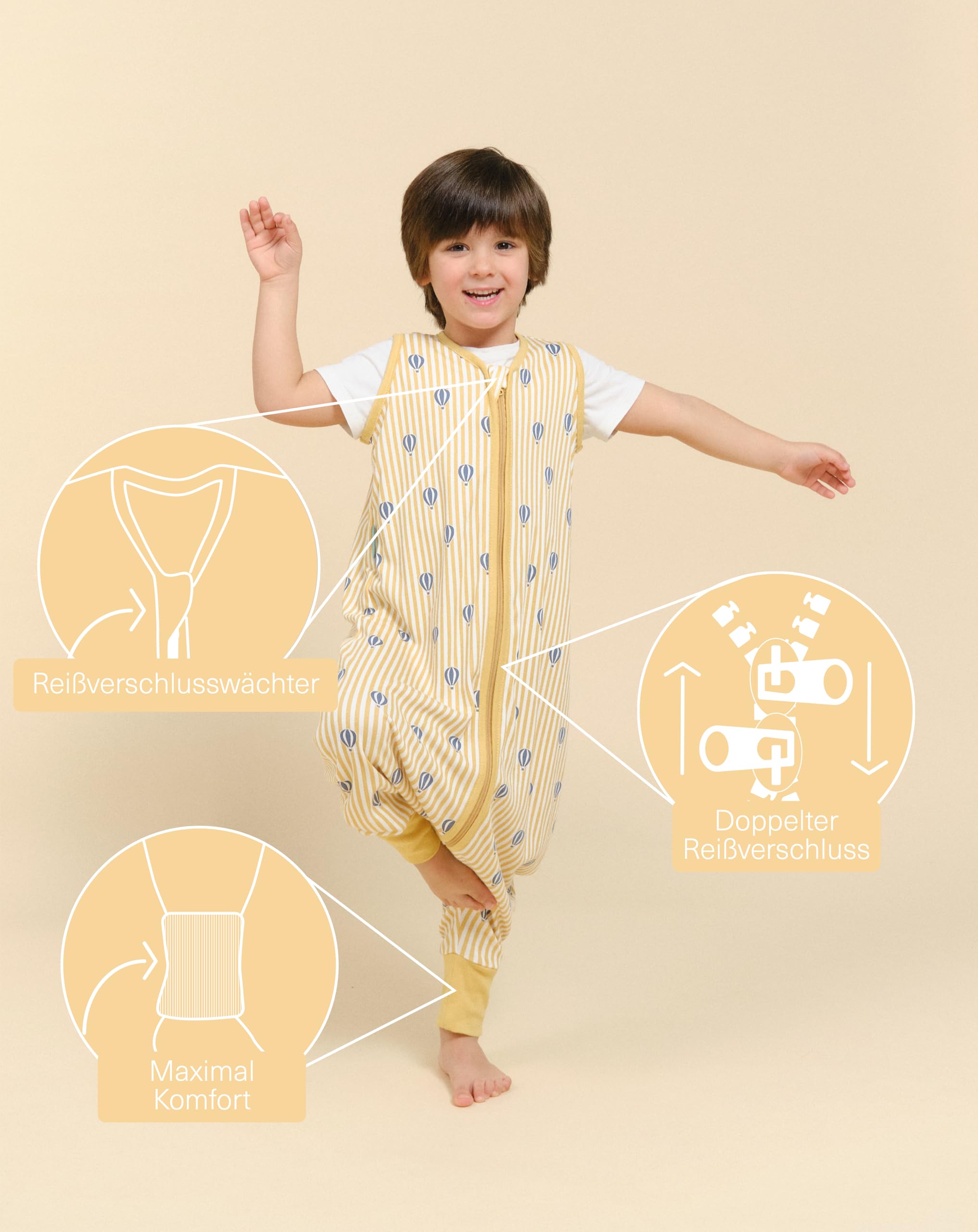 molis&co - Baby Schlafsack mit Füßen 0.5 TOG - Sommerschlafsack für Jungen - Kinder Babyschlafsack mit Beinen - 100% Baumwolle (Oeko-TEX 100), Premium Qualität - Balloons (90 cm) - 3