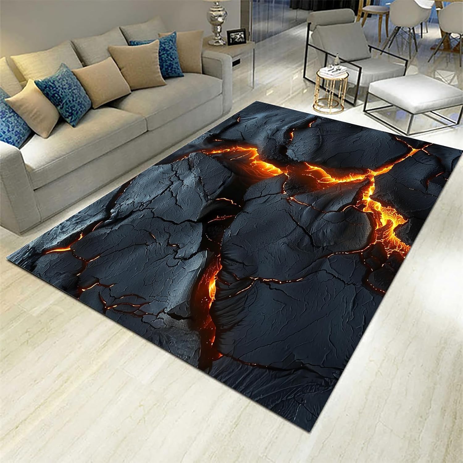 Tapis antidérapant intérieur 120x160 cm moelleux effet 3D roche