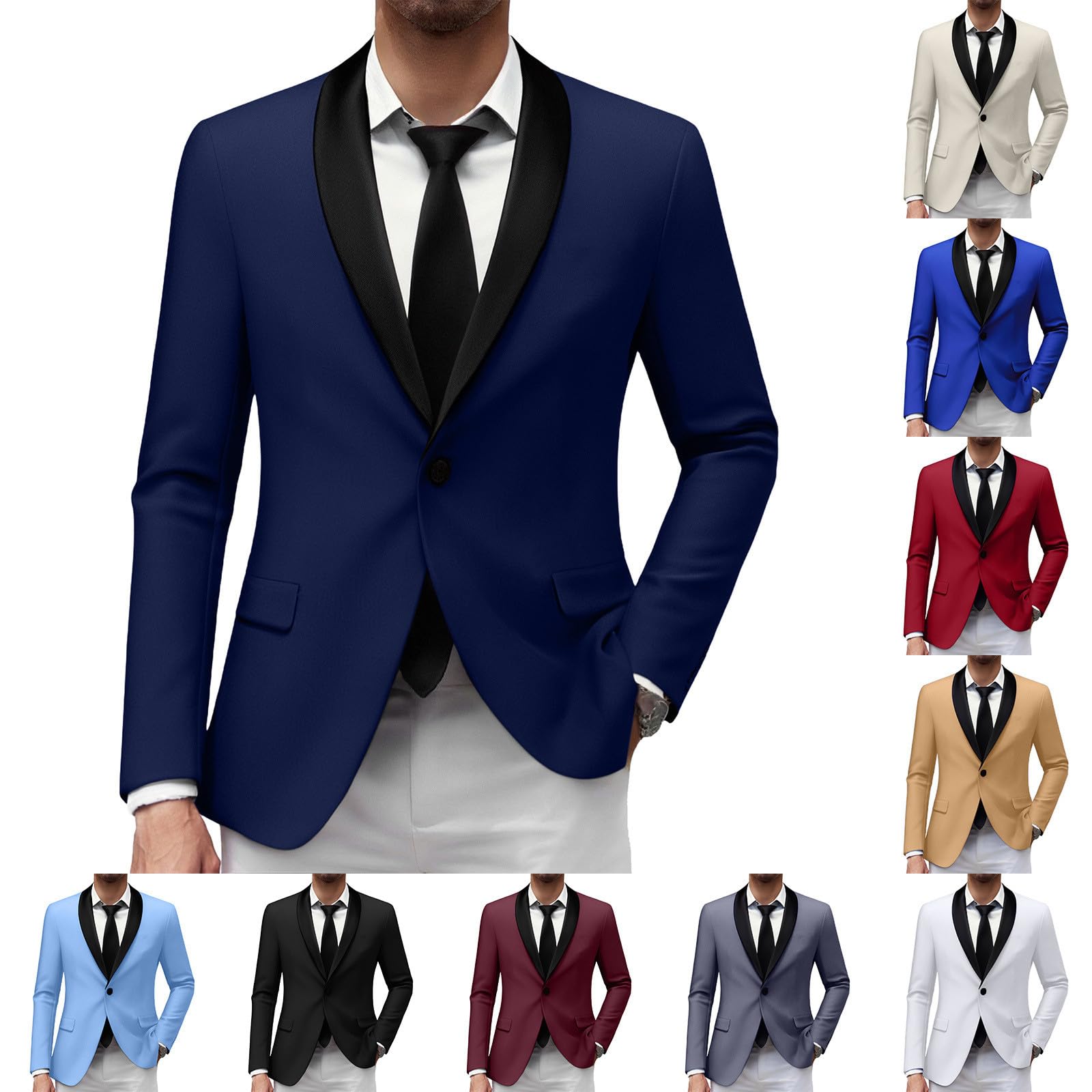 Blazer, giacca da uomo, vestibilità stretta, da lavoro, casual, con un bottone, tinta unita, leggera, 1 bottone, vestibilità normale, collo sciallato, giacca per il tempo libero