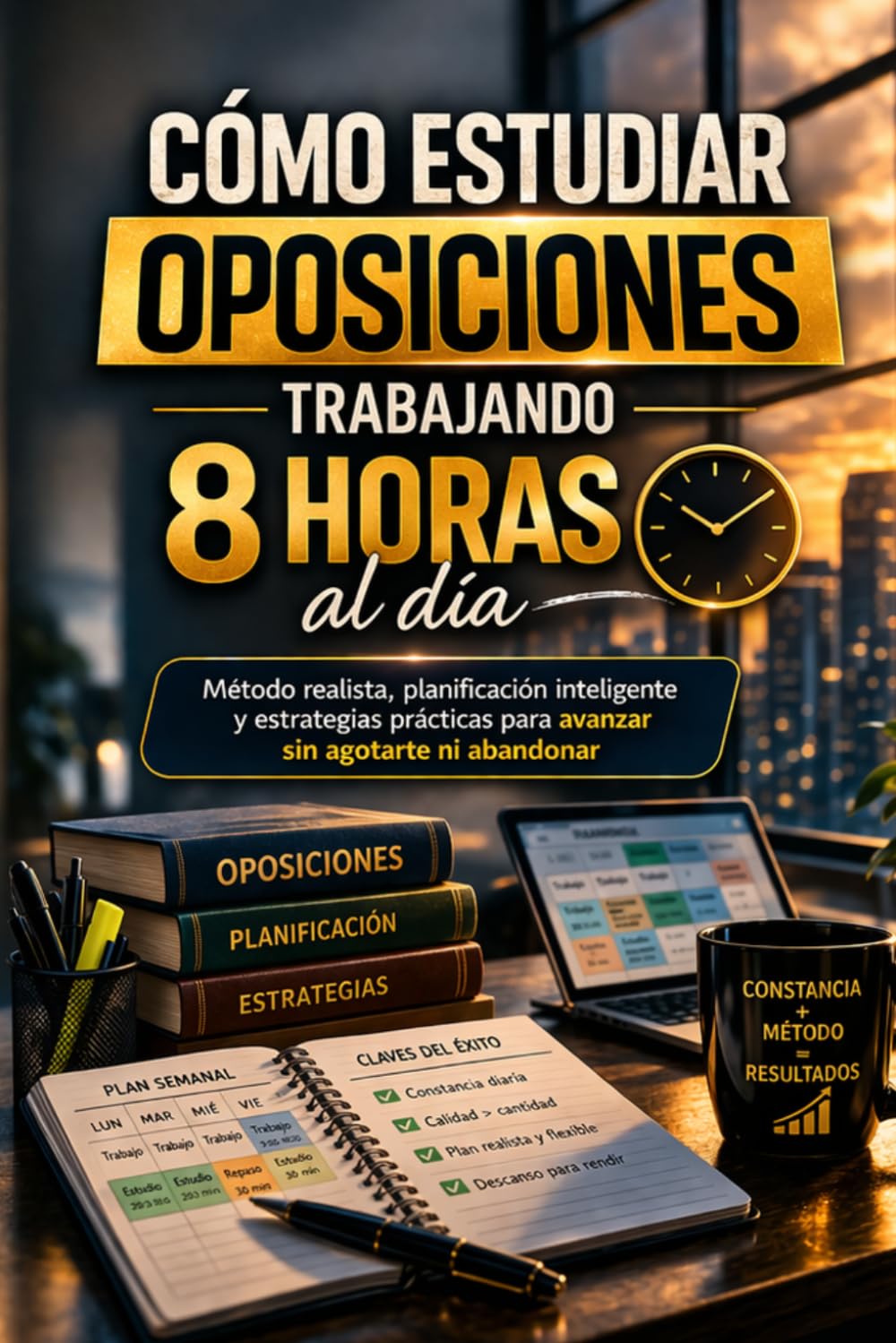 Cómo estudiar oposiciones trabajando 8 horas al día: Método realista, planificación inteligente y estrategias prácticas para avanzar sin agotarte ni abandonar