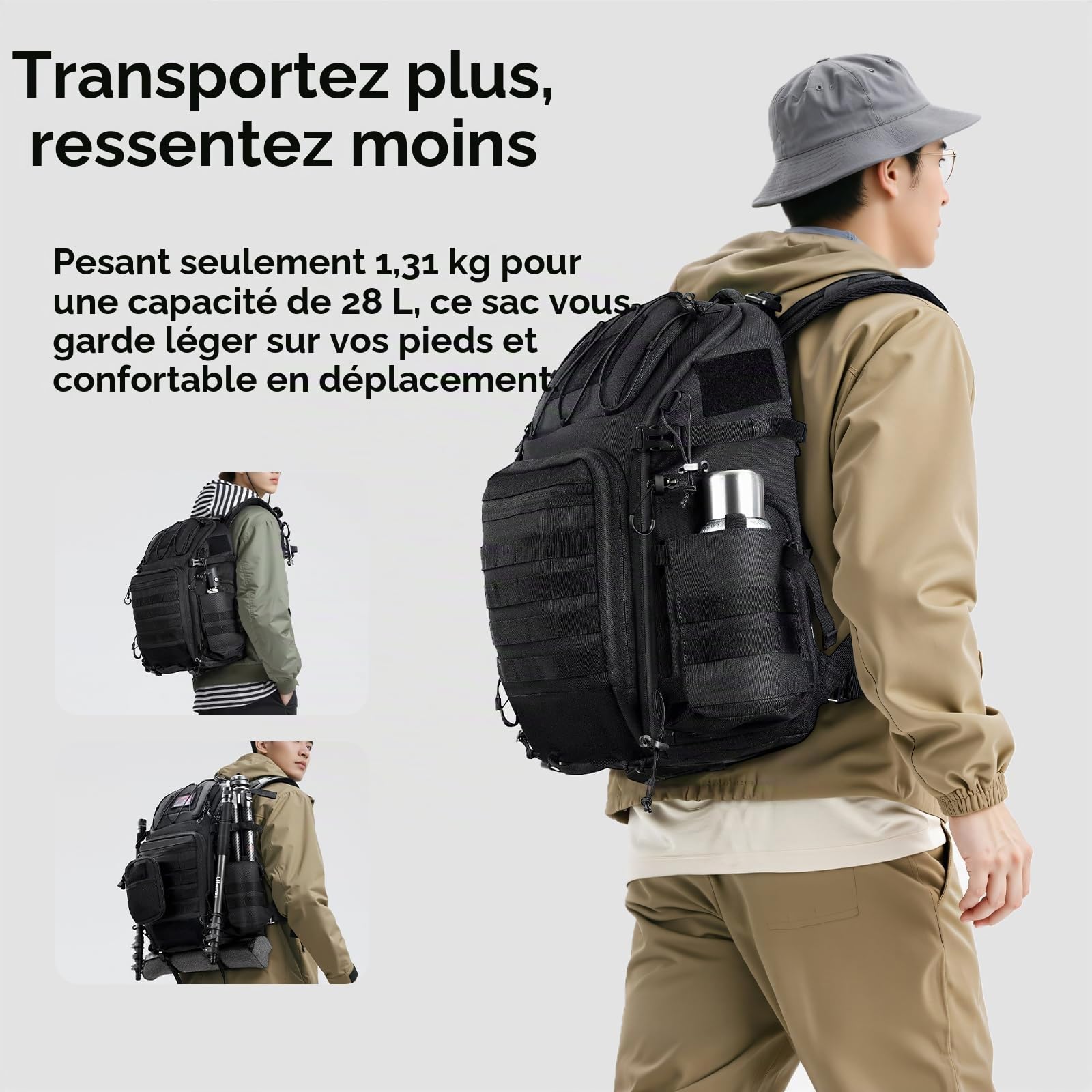 ULANZI 28L Sac à Dos pour Appareil Photo, Sac Appareil Photo avec Multiples Points d'ancrage, 7 DIY Compartiments de Rangement, Ordinateur Portable 15,7'' pour Appareils Photo Reflex, Drones, Trépieds