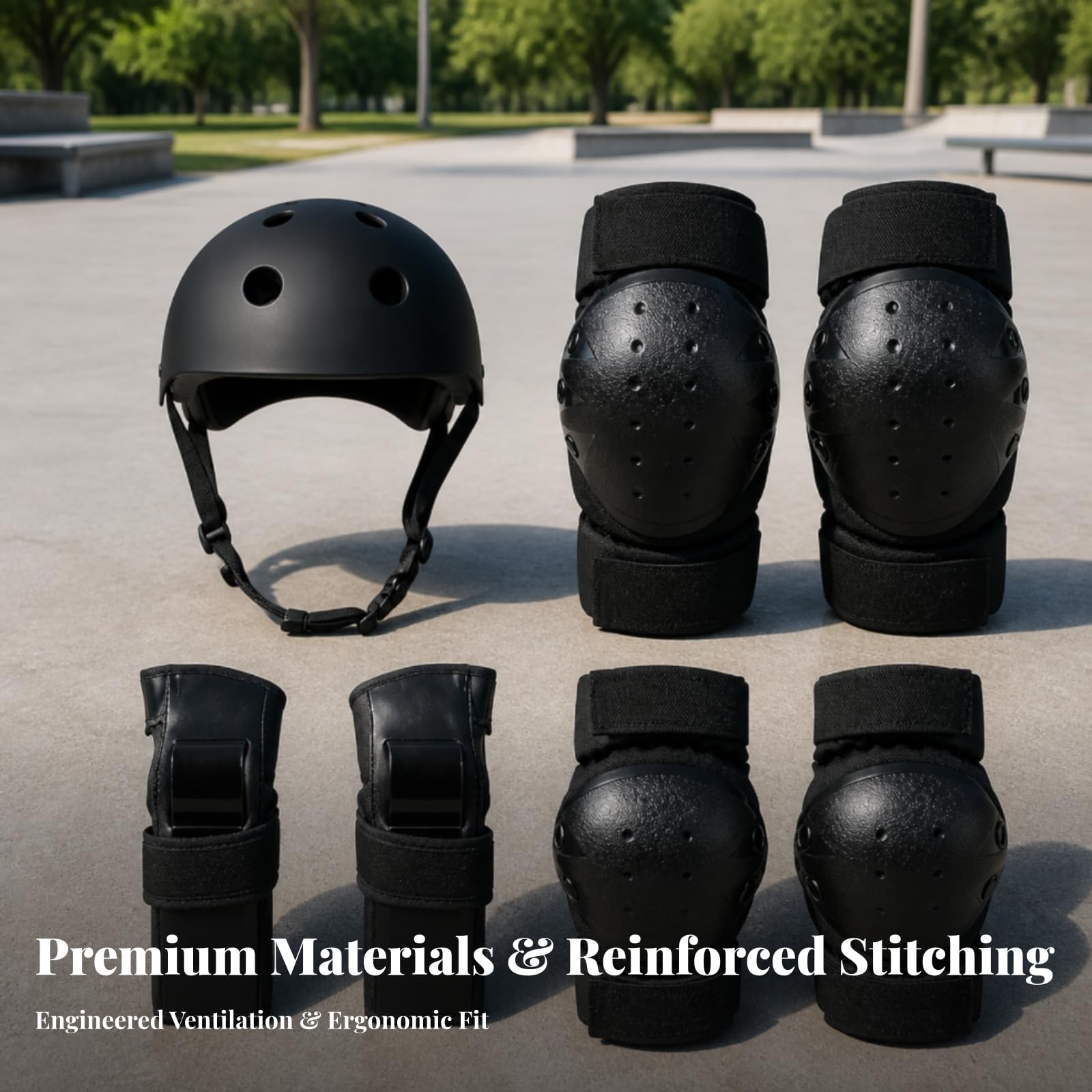 7 Pièces S Protection Roller | Coque Extérieure Rigide, Ensemble Casque, Genillères, Cdières Protège-Poigns, Dblure Intérieure Amortissante, Noir, S