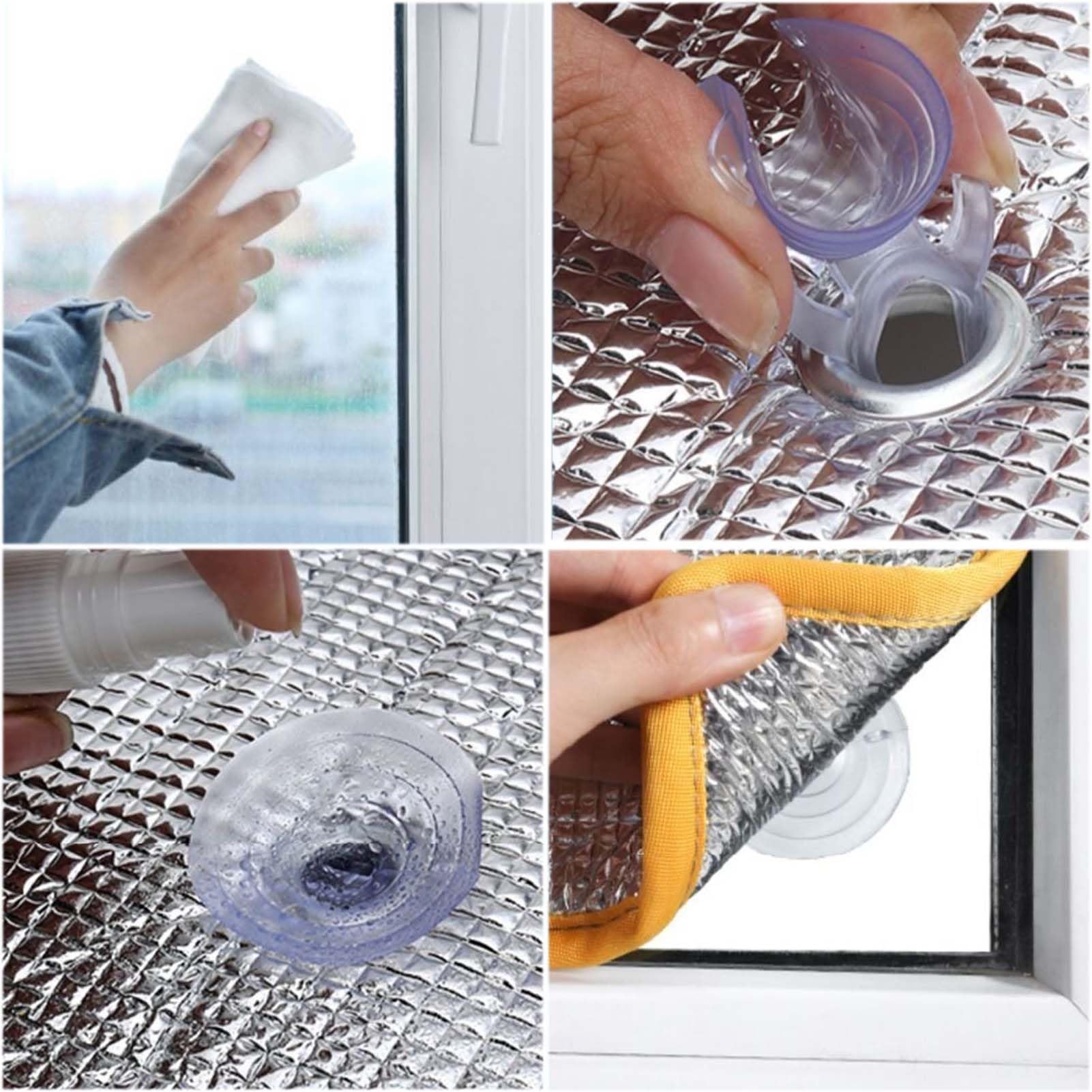 Cortina Aislante De Aluminio, Lámina Térmica Reflectante con Ventosas, Protector Solar para Ventanas, Barrera contra El Calor, Película Plateada Reflectante para Coche Hogar Oficina