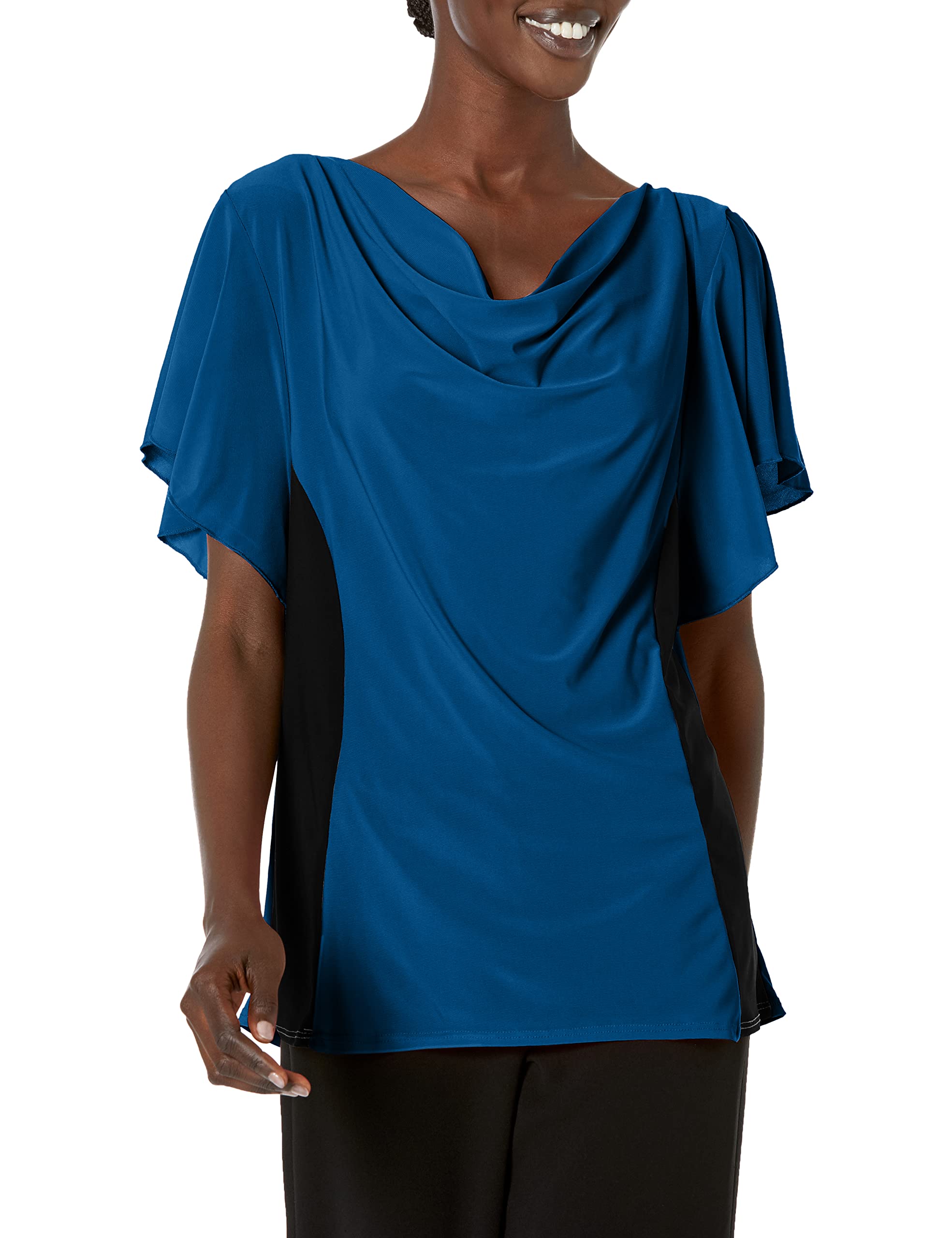 Star Vixen Women's Plus-Size Flutter Sleeve Colorblock Top
