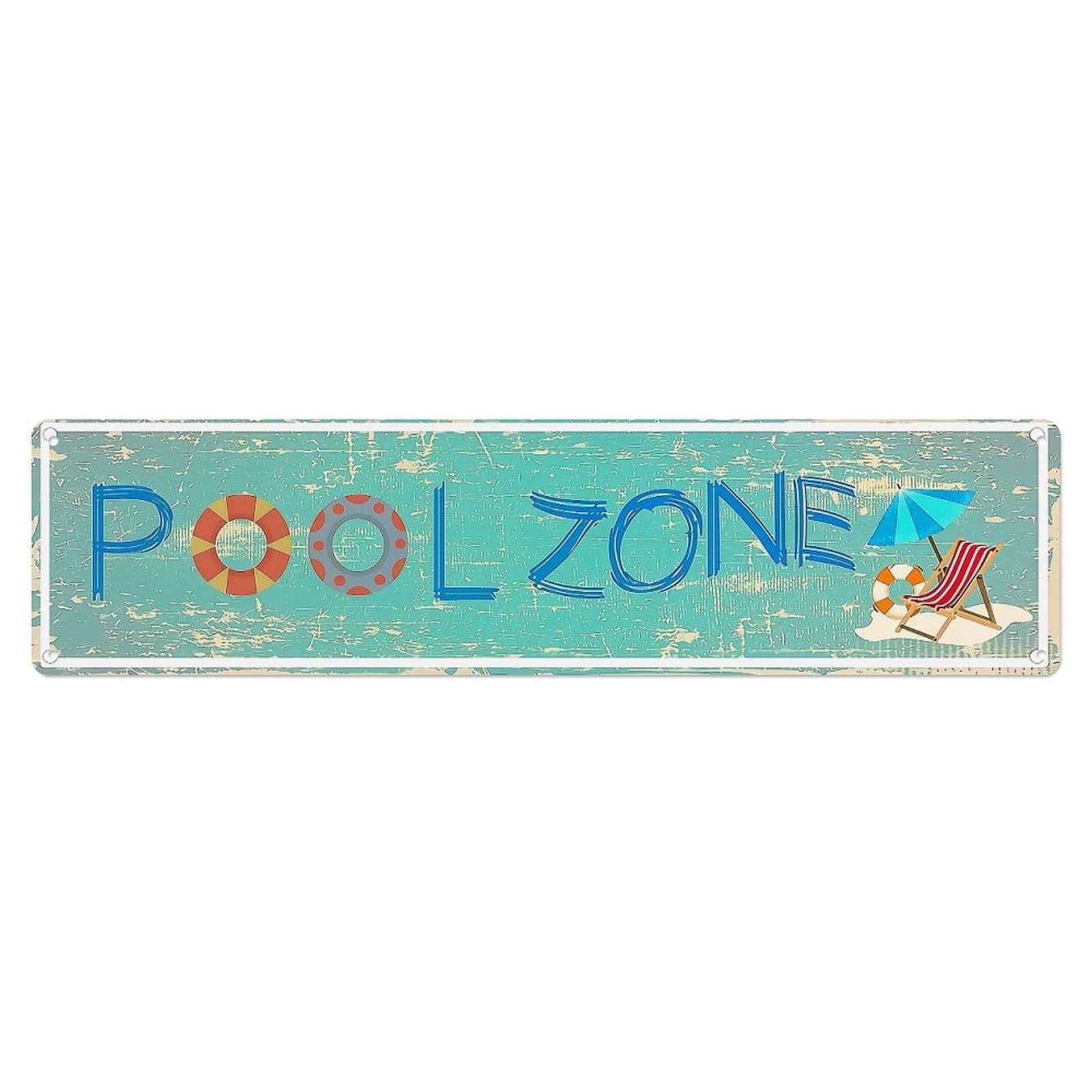 Jdyaojiesheng Vintage Pool Zone Sign With Lifesaver And Chair Tin Sign Retro Metal Wall Decor Metal Poster, Home Bar Garage Farmhouse Cafe Wall Art Decoration 4X16inch