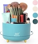 SKYDUE 360 Degree Rotating Desk Organizer, Dual-Purpose Pencil Pen Holder, Rotating Desk Pen Organizer with 5 Slots, Pencil Cup for Office, School, Home (Beige)
