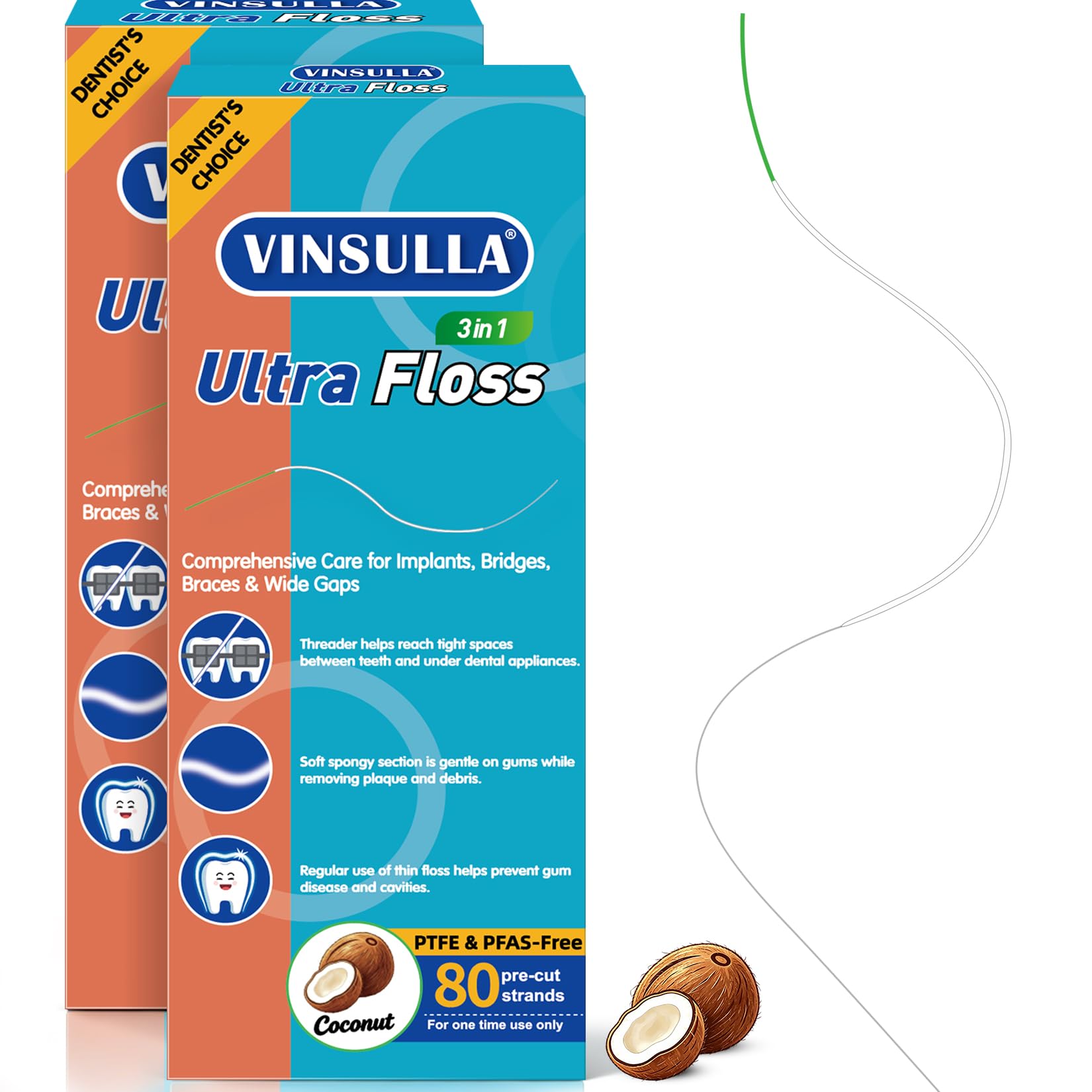 VINSULLA 3-in-1 Orthodontic Floss for Braces, Bridges &amp; Implants