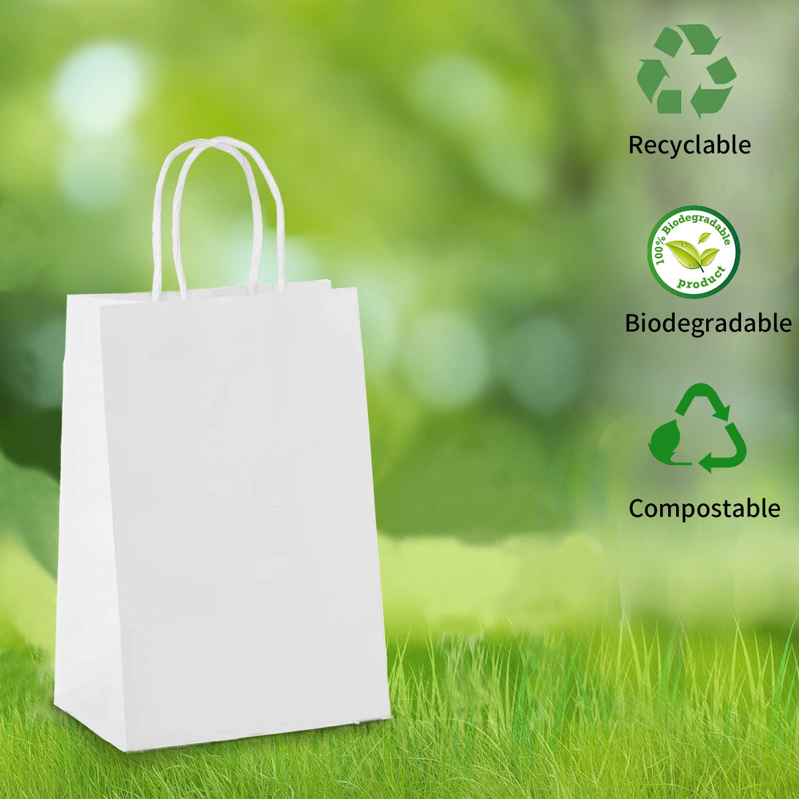 UNIDEAL Sac en Papier Kraft avec Poignée Blanc - 40 Sacs Cabas pour Noël, Fête des Mères, Pâques, Mariages, Anniversaires - 2 Tailles