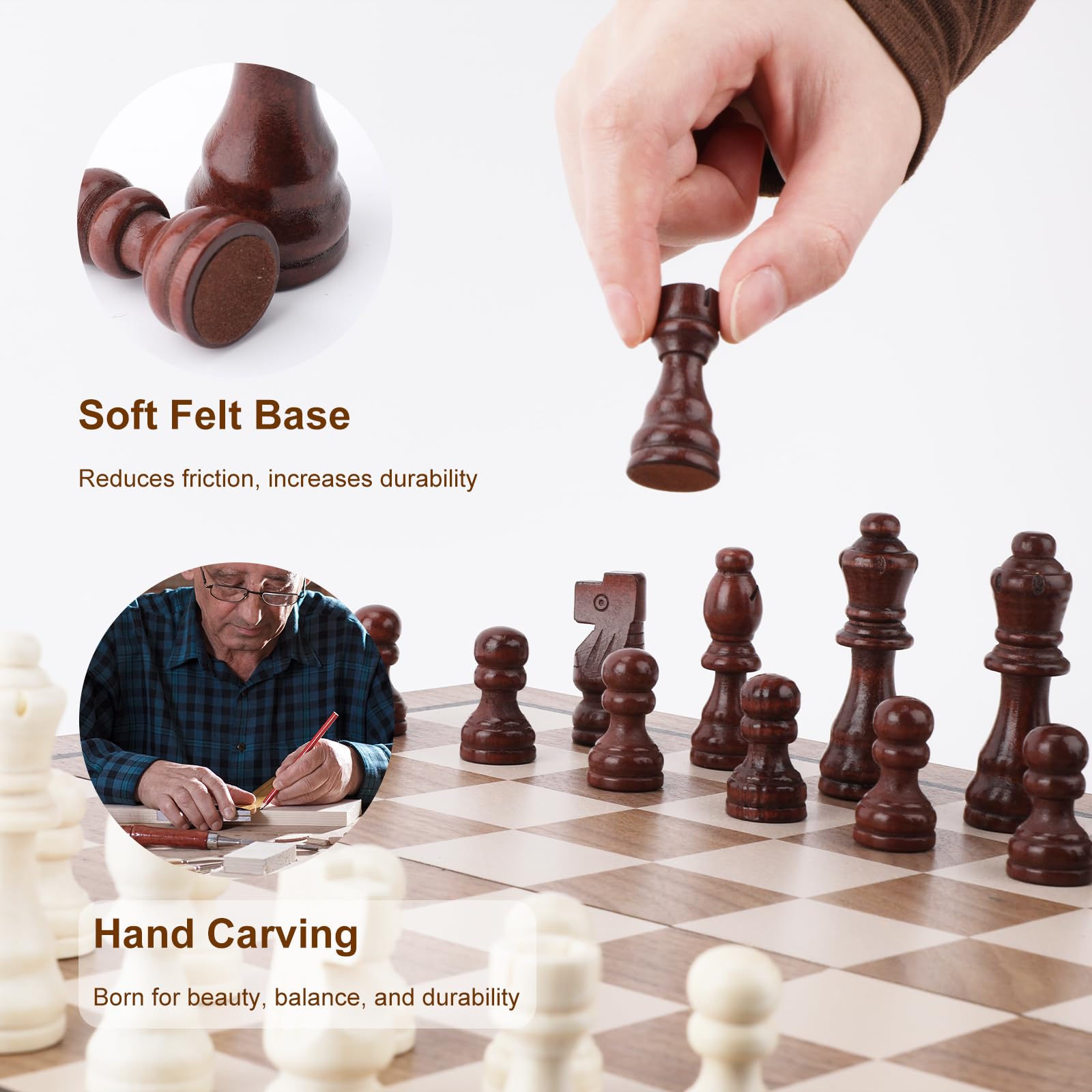 Jeu d'échecs magnétique en bois de 38,1 cm avec planche pliante et fente de rangement pour pièces d'échecs, ensemble de jeu d'échecs portable fait à la main pour enfants, adultes, débutants et