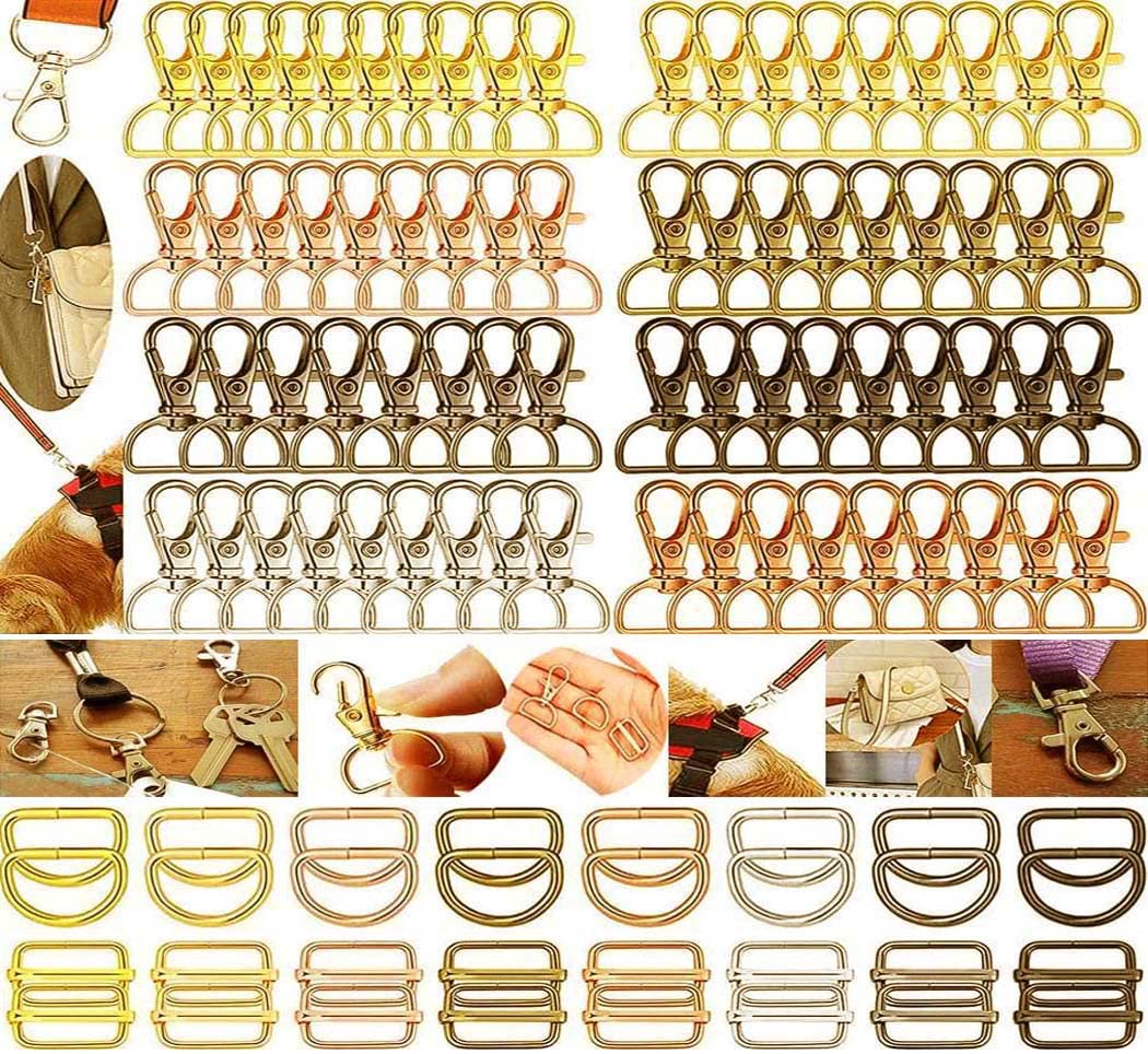 DIY Crafts (45 Sets, Silver Nickel Light) Lobster Clasps Key Rings Clip Connector Hooks, D Rings, Slide Buckle for Keychain Key Rings Clip Connector Bags Art Jewellery Clasps Making Findings