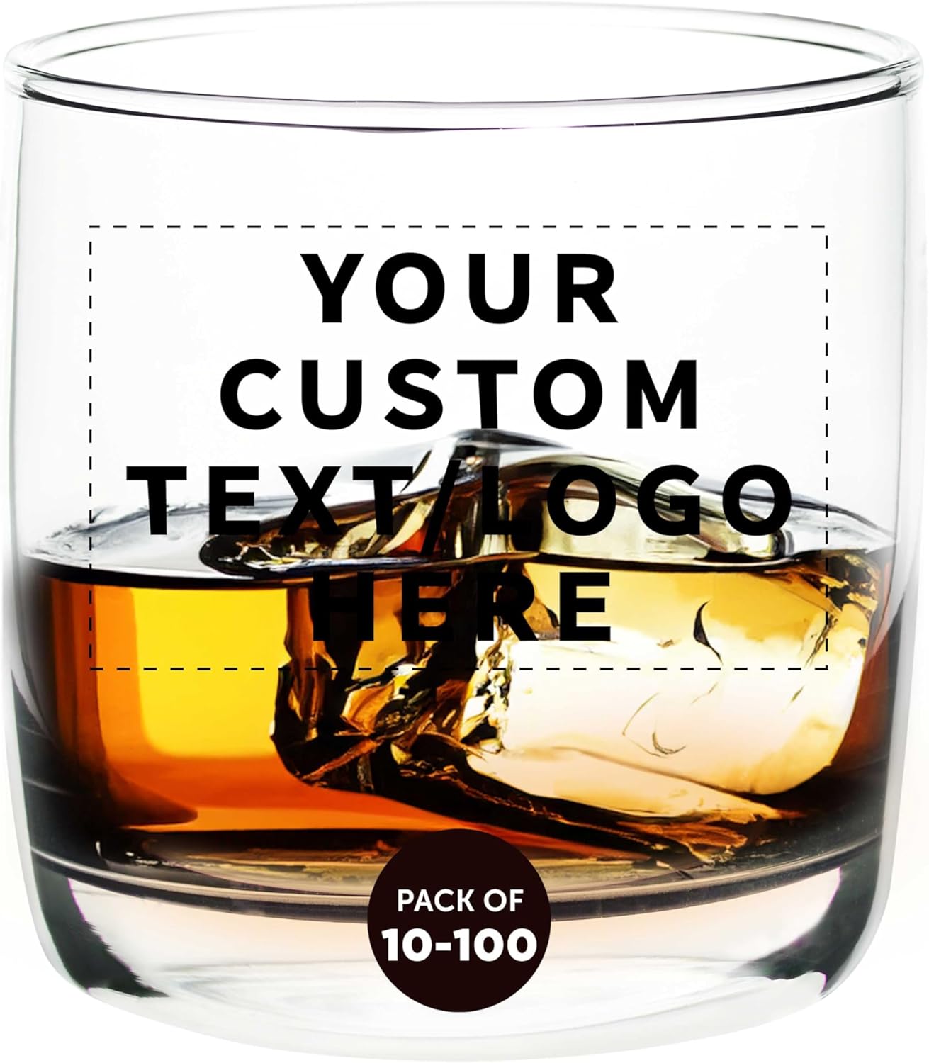 DISCOUNT PROMOS Custom Whiskey Glasses 10 oz Set of 10/50/100, Personalized Bulk Pack - Heavy Base Old Fashioned Glass, Perfect for Scotch, Bourbon, Whiskey, Cocktail - Clear Bottom Color