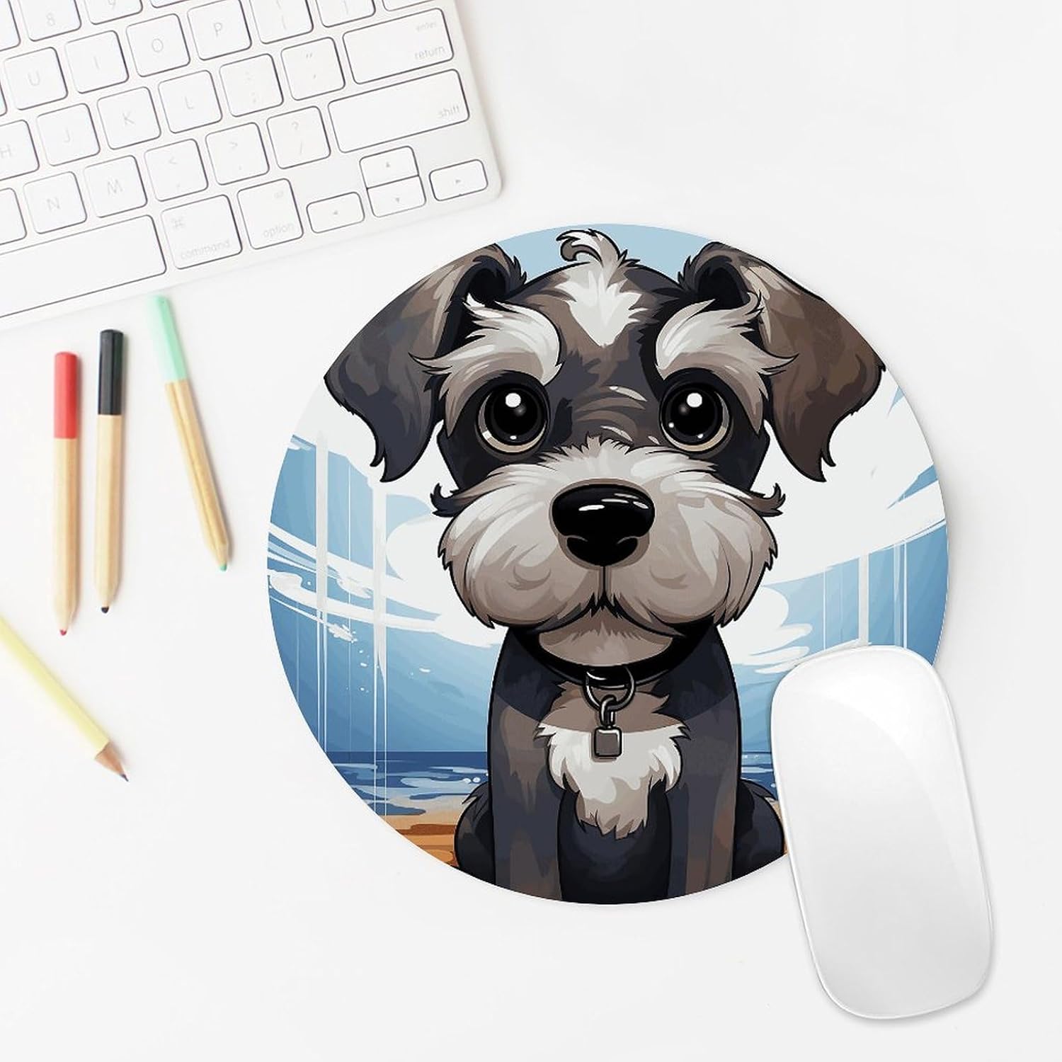 Round Adorable Schnauzer Mouse Pad Cute Small Computer Mouse Mat Funny Mousepad with Non-Slip Rubber Base Waterproof Travel Mousepads for Home Decor Office Desk Accessories 7.8in image 5