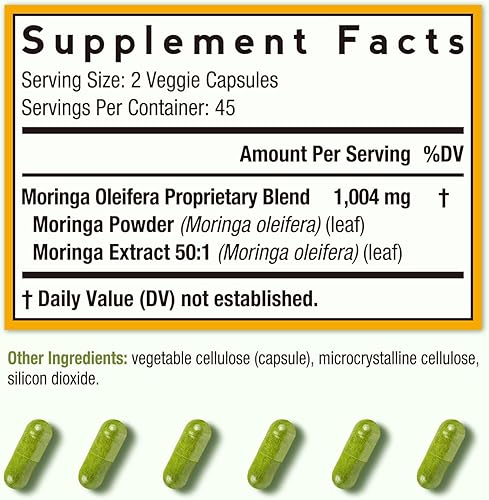 Miniatura 2 de Doctor's Recipes Moringa 11,000 mg de potencia, superalimento verde completo, apoyo natural antioxidante, sin OMG, 90 cápsulas veganas, sin cafeína