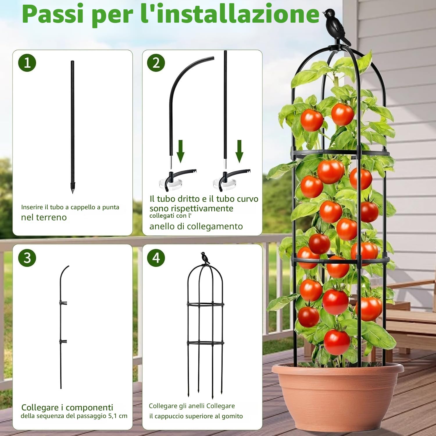 LATERN 1 Pezzi Traliccio da Giardino a Forma di Obelisco per Piante Rampicanti, 180CM Alto Struttura per Traliccio per Piante Rampicanti in Metallo per Vasi Pianta Rosa Pomodoro Cetriolo Fiori Pisello