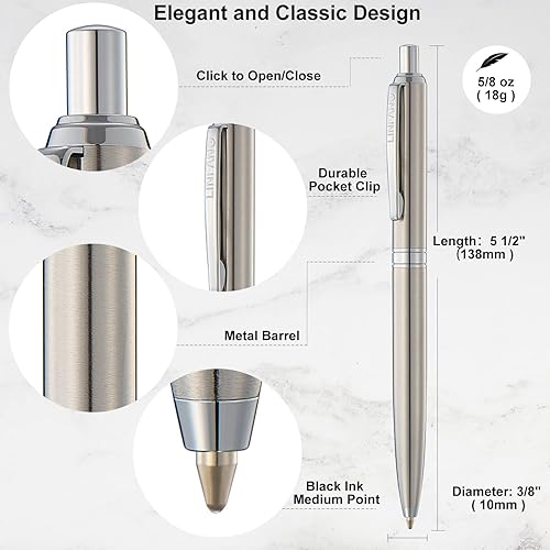 Miniatura 3 de LINFANC Paquete de 8 bolígrafos retráctiles de metal de alta calidad, punta media de 0.039 pulgadas, tinta negra para el hogar, escuela, trabajo,