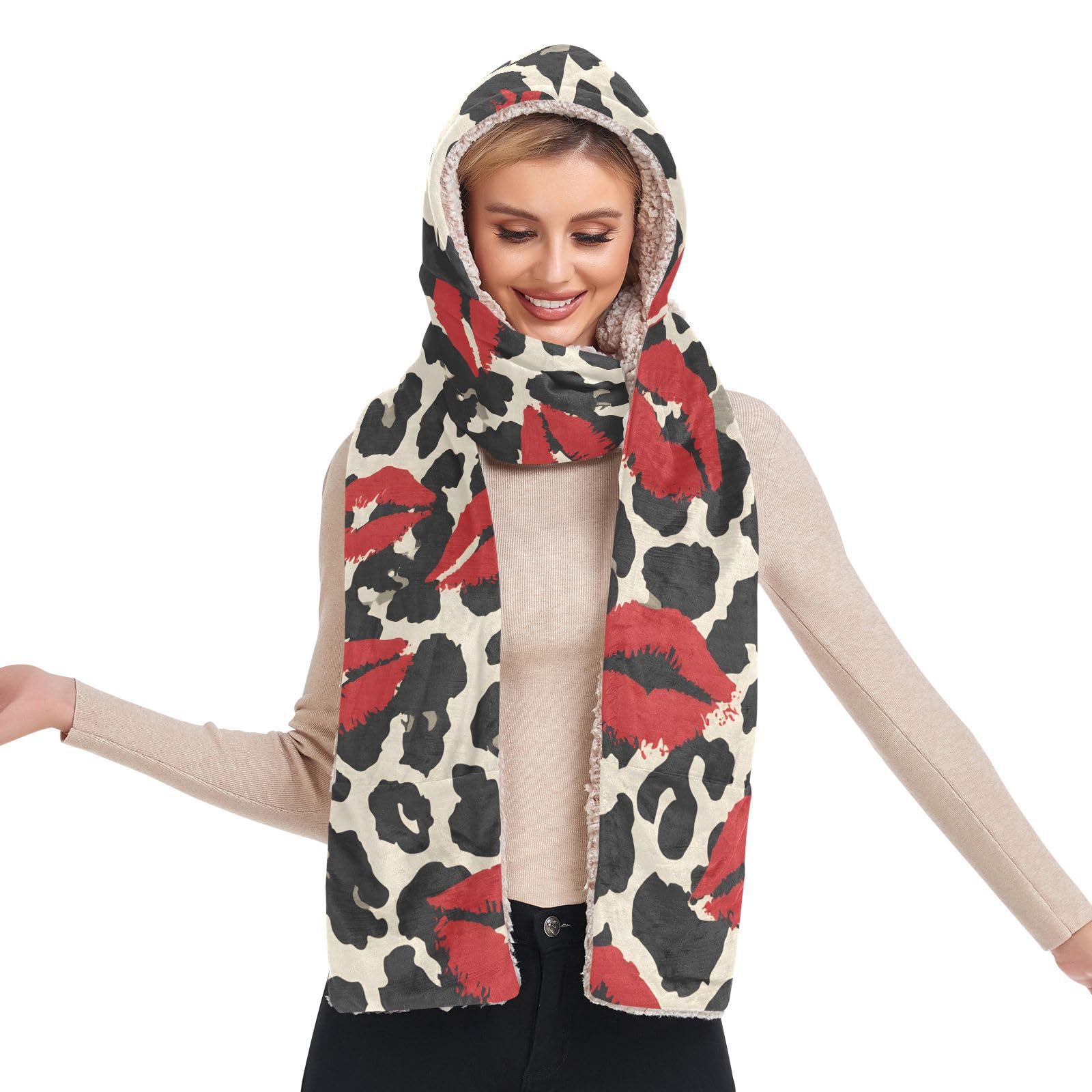 Bonnet à capuche contre le froid hivernal avec écharpe et poches gants - 8