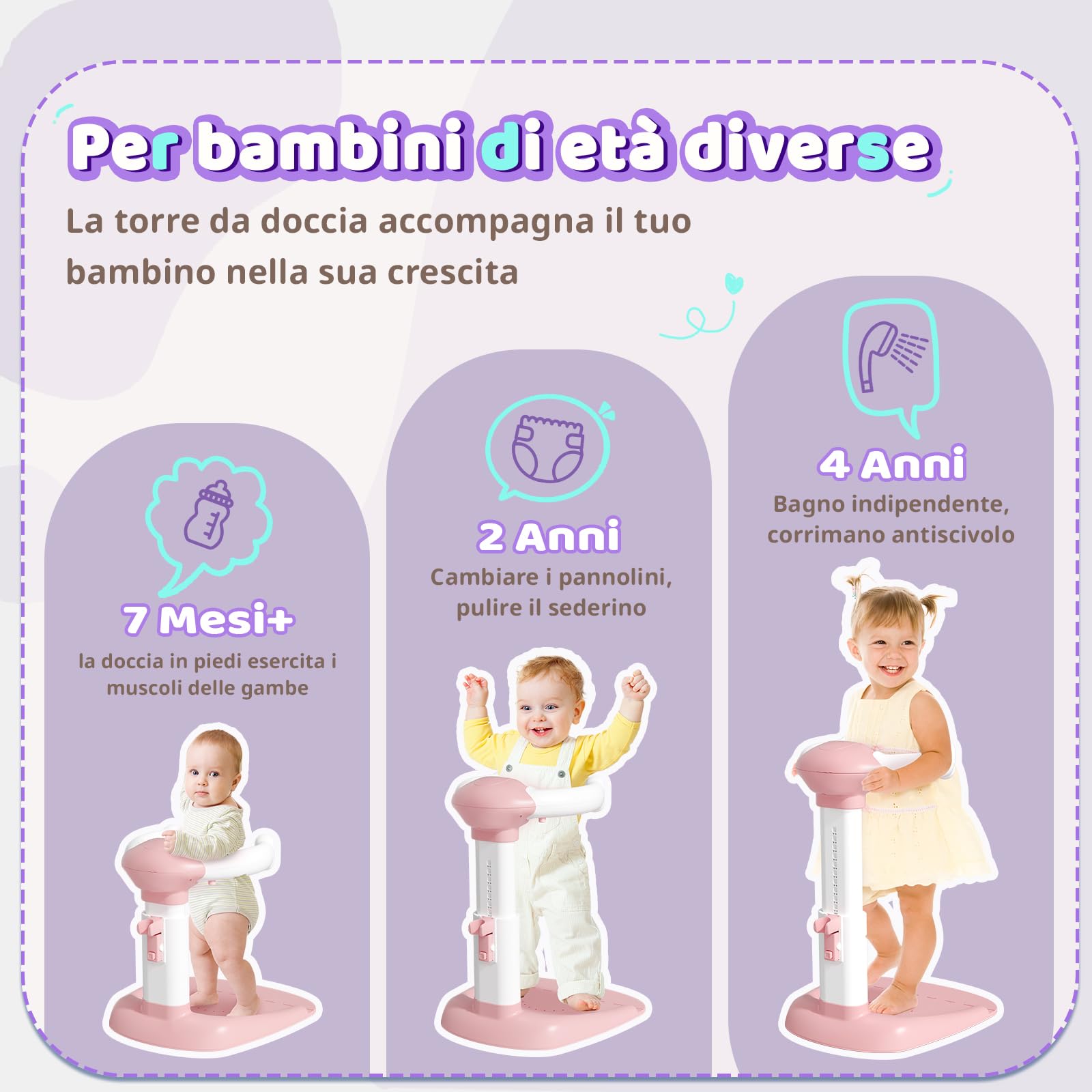 COOSEYA Supporto per vasca da bagno per bambini, torre da bagno regolabile per bambini per alzarsi in piedi, seggiolino da bagno per bambino con base antiscivolo per neonati e bambino piccoli
