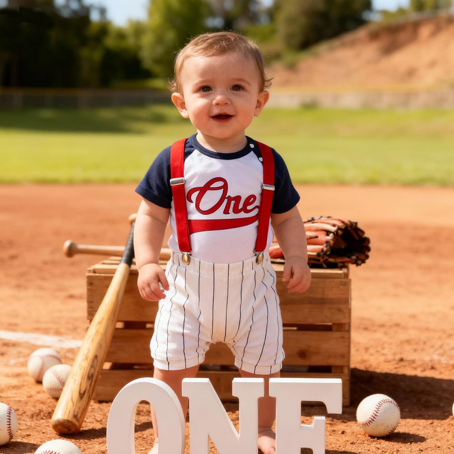 IBTOM CASTLE Baby Boy First Birthday Outfit Bow Tie One Year Old Romper Short Suspenders Cake Smash Clothes Set