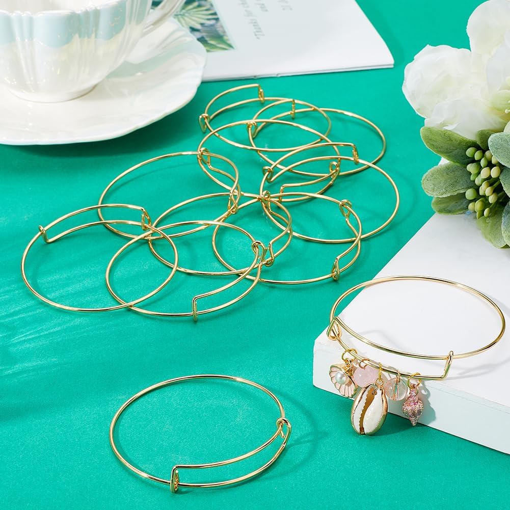 SUNNYCLUE 12Pcs Gold Expandable Bangle Adjustable Wire Bracelets Stainless Steel Blank Metal Stackable Bracelet Cuff Set for Jewelry Making Charms Bulk DIY Crafting Supplies Women Adults Beginner - Image 4