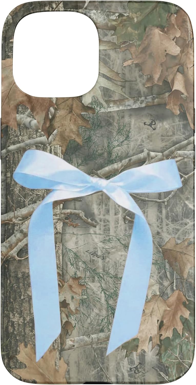 Cute Camo Aesthetic Blue Ribbons and Bows Case for iPhone 14 Pro Max