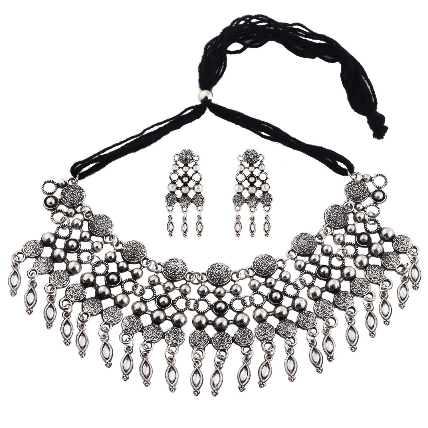 Samyuktha Set di gioielli da donna in argento ossidato tradizionale elegante (13158s), metallo, senza pietre preziose, Metallo, Nessuna pietra preziosa