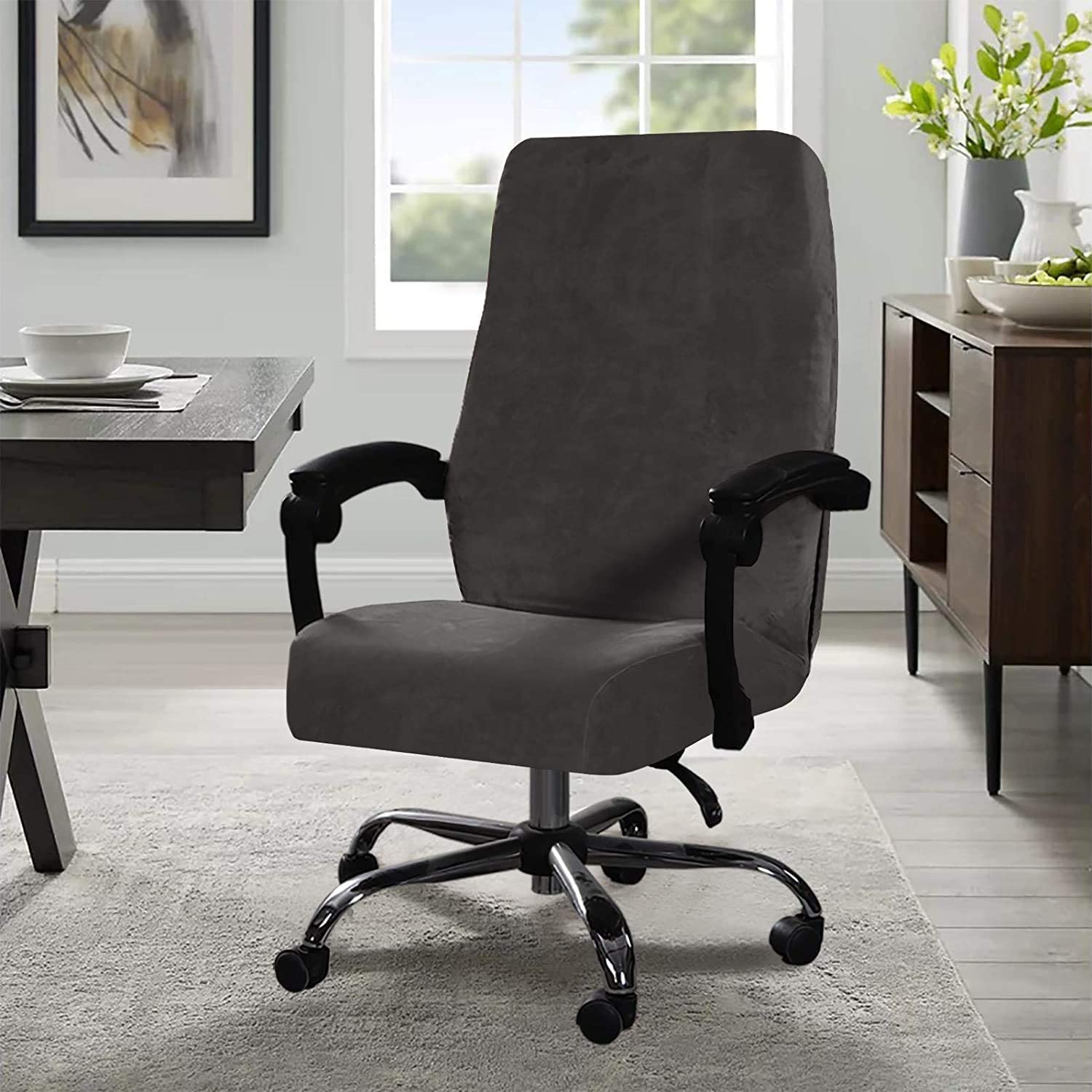Fluwelen Stretch Bureaustoel Hoes Super Zachte Computer Bureau Stoel Hoes Moderne Verwijderbare Wasbare Executive Baas Stoel Beschermer Voor Kantoor Woonkamer Vergaderruimte (Color : Grijs