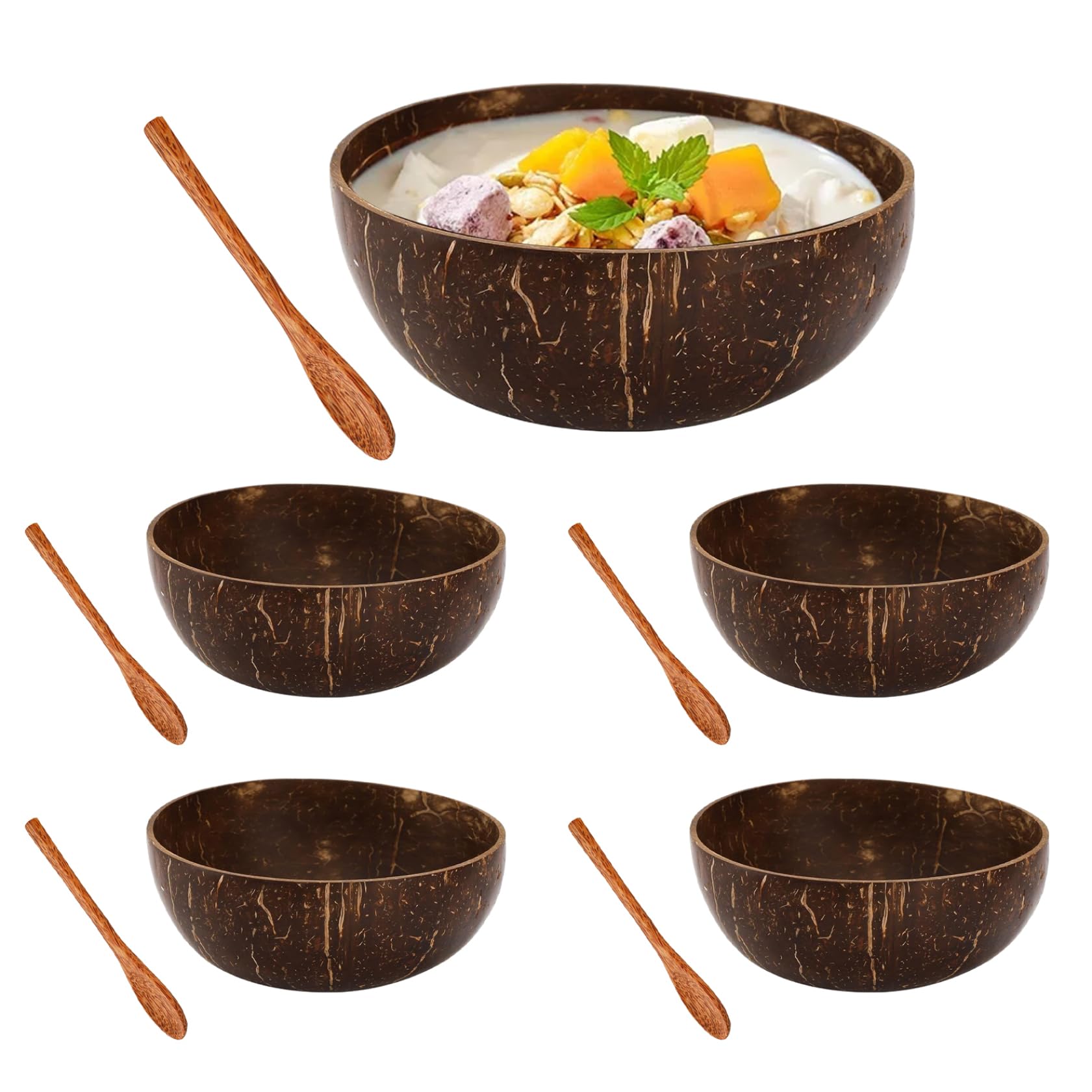 Bols en noix de coco pour smoothie bowl et salades healthy | Kit ustensiles de cuisine bohème