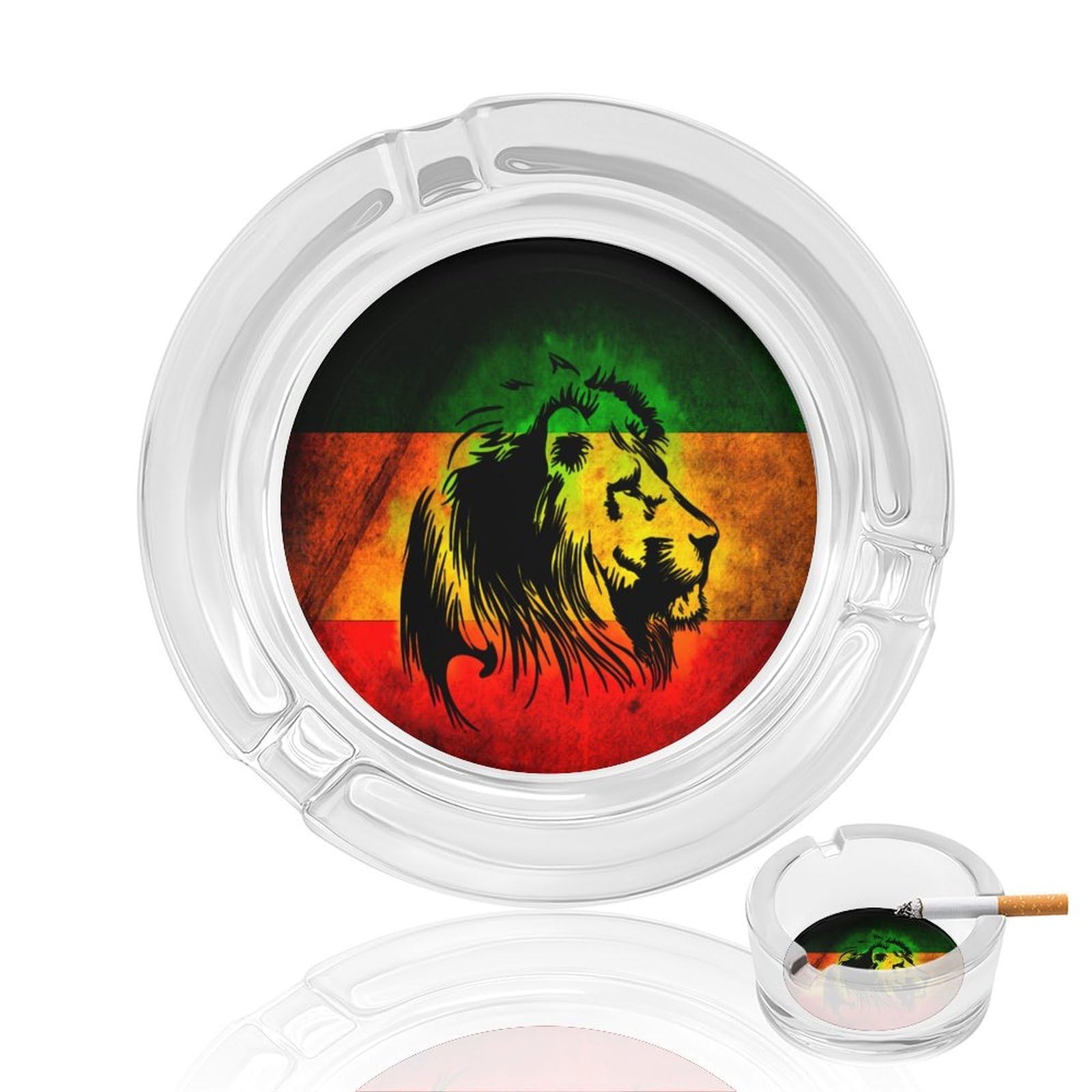 Nclqvjxzkhw Style Lion Reggae Jamaica Glass Ashtray Round Ash Tray Smoking Trays For Home Garden Outdoor