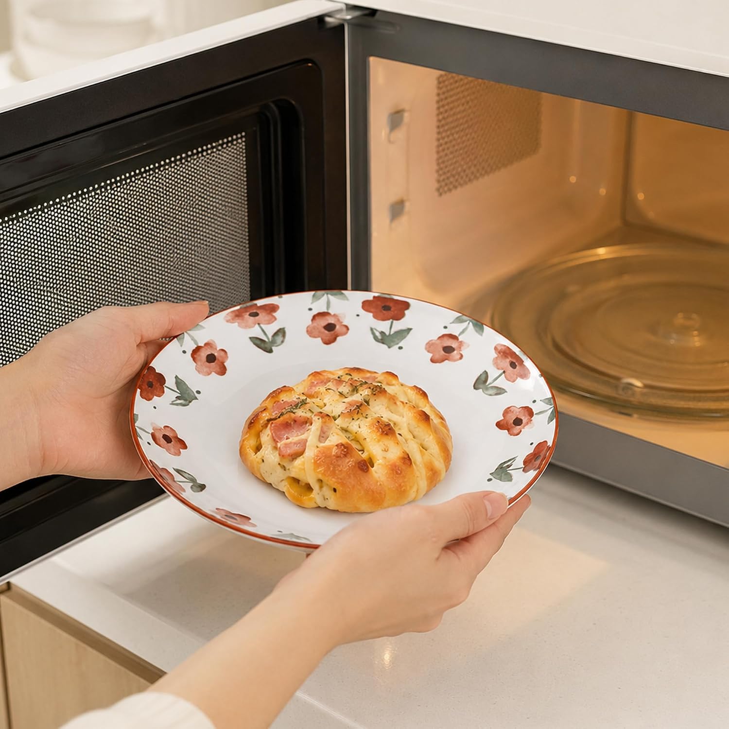 Floral 7.87" Ceramic Dessert Plates Set of 4, Farmhouse Appetizer Plate Breakfast Lunch Small Dinner Plate for Salad, Bread, Fruit, Snack, Daily Use or Party Gatherings, Microwave & Dishwasher Safe image 4