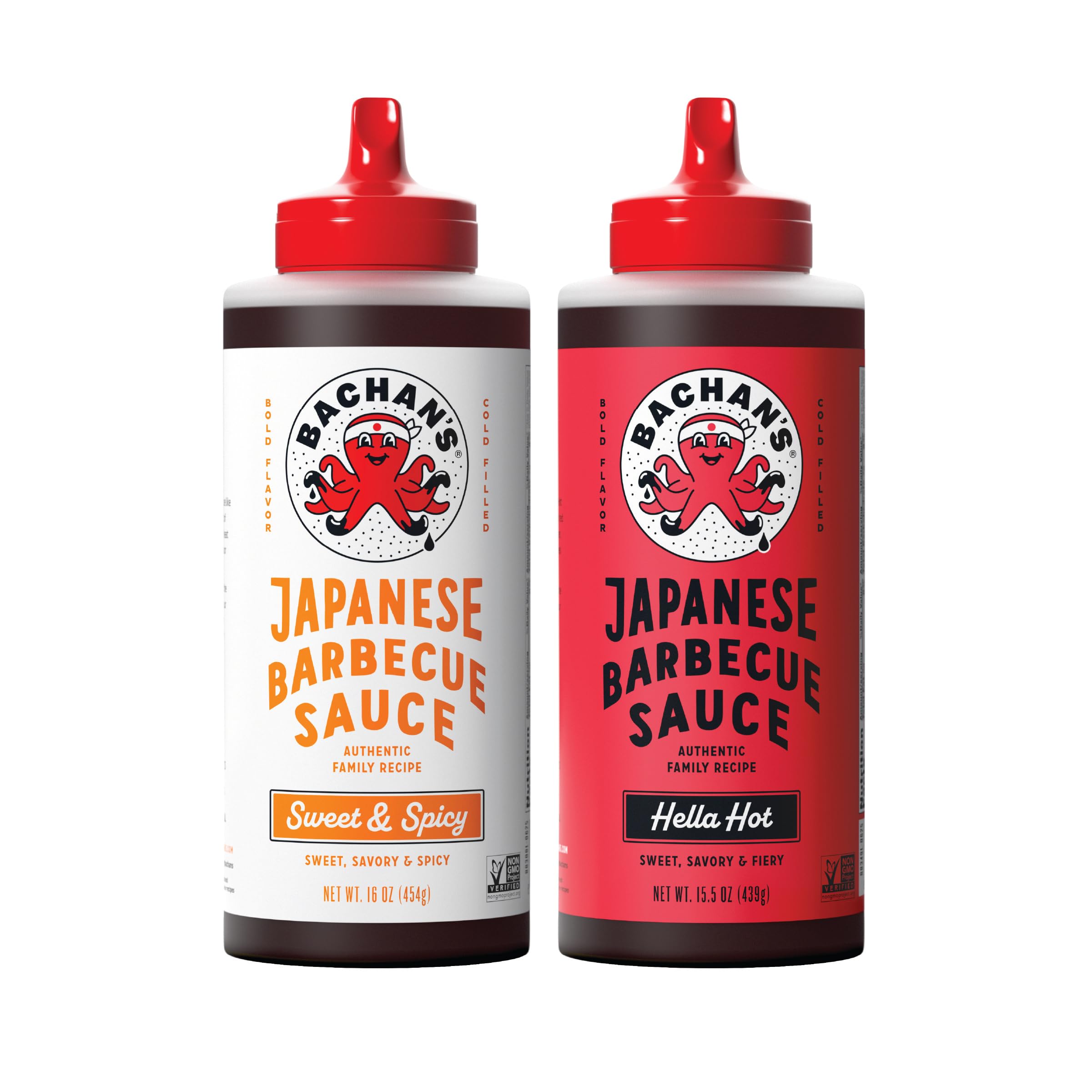Japanese Barbecue Sauce 2 Pack - 1 Sweet & Spicy, 1 Hella Hot - BBQ Sauce for Wings, Chicken, Beef, Pork, Seafood, Noodles, and More. Non GMO, No Preservatives, BPA free