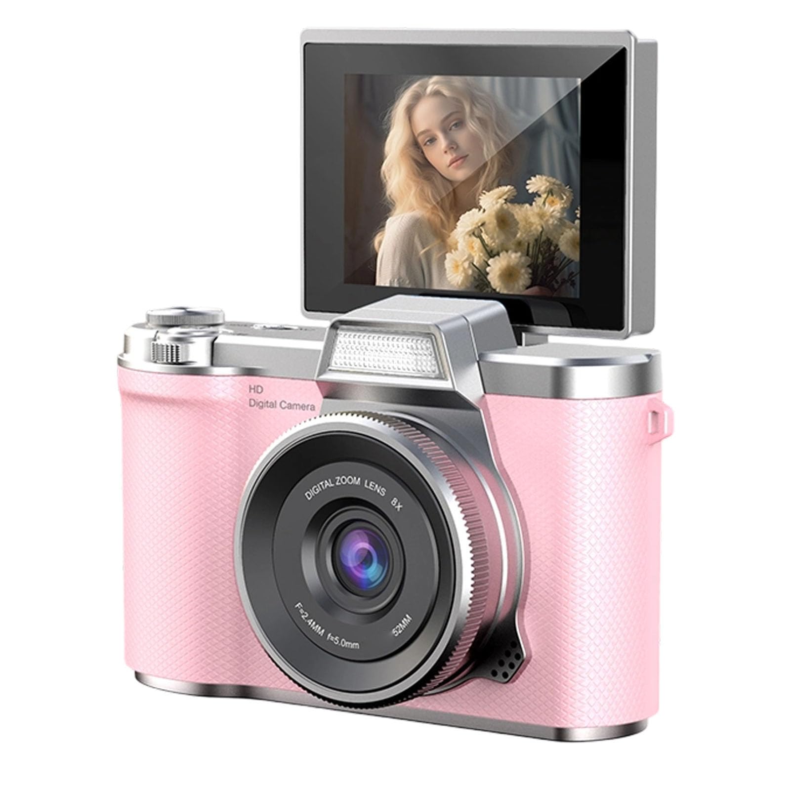 Fotocamera Digitale, Fotocamera per Vlogging con Zoom Digitale 8X, Video Ultra HD 1080P da 48 MP, Mirrorless con Schermo Ribaltabile da 2,4 Pollici Messa a Fuoco Automatica, Anti-vibrazione