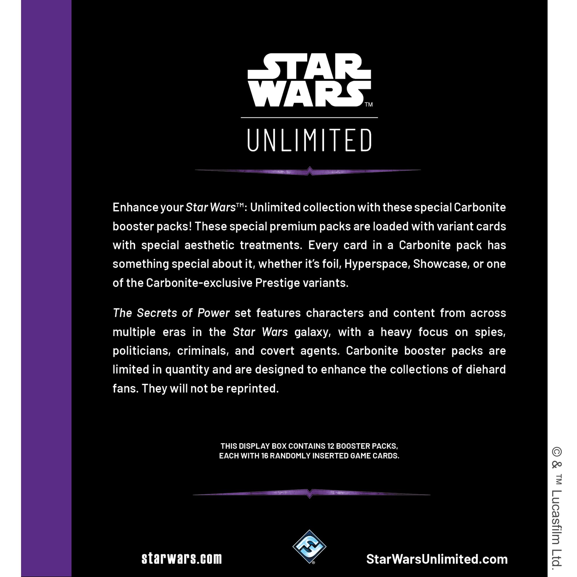Asmodee - FFG - Star Wars: Unlimited Trading Card Game - Secrets of Power - Carbonite Booster Display mit 12 Boostern - TCG für Kinder und Erwachsene, Alter 12+, 2+ Spieler, 20 Minuten - Englisch
