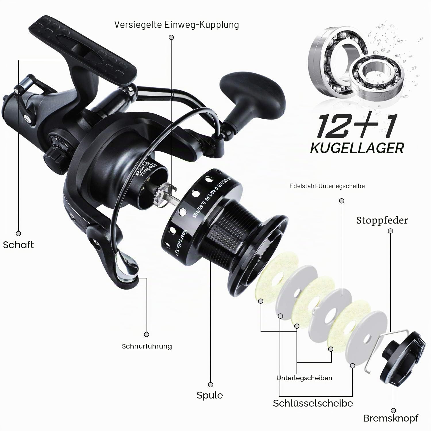 Sougayilang Karpfenrolle Ultra Smooth Powerful Spinning Angelrolle 28LBS Drag Power 12 + 1BB Metallkörper Spinnrollen für das Salzwasser- und Süßwasserfischen