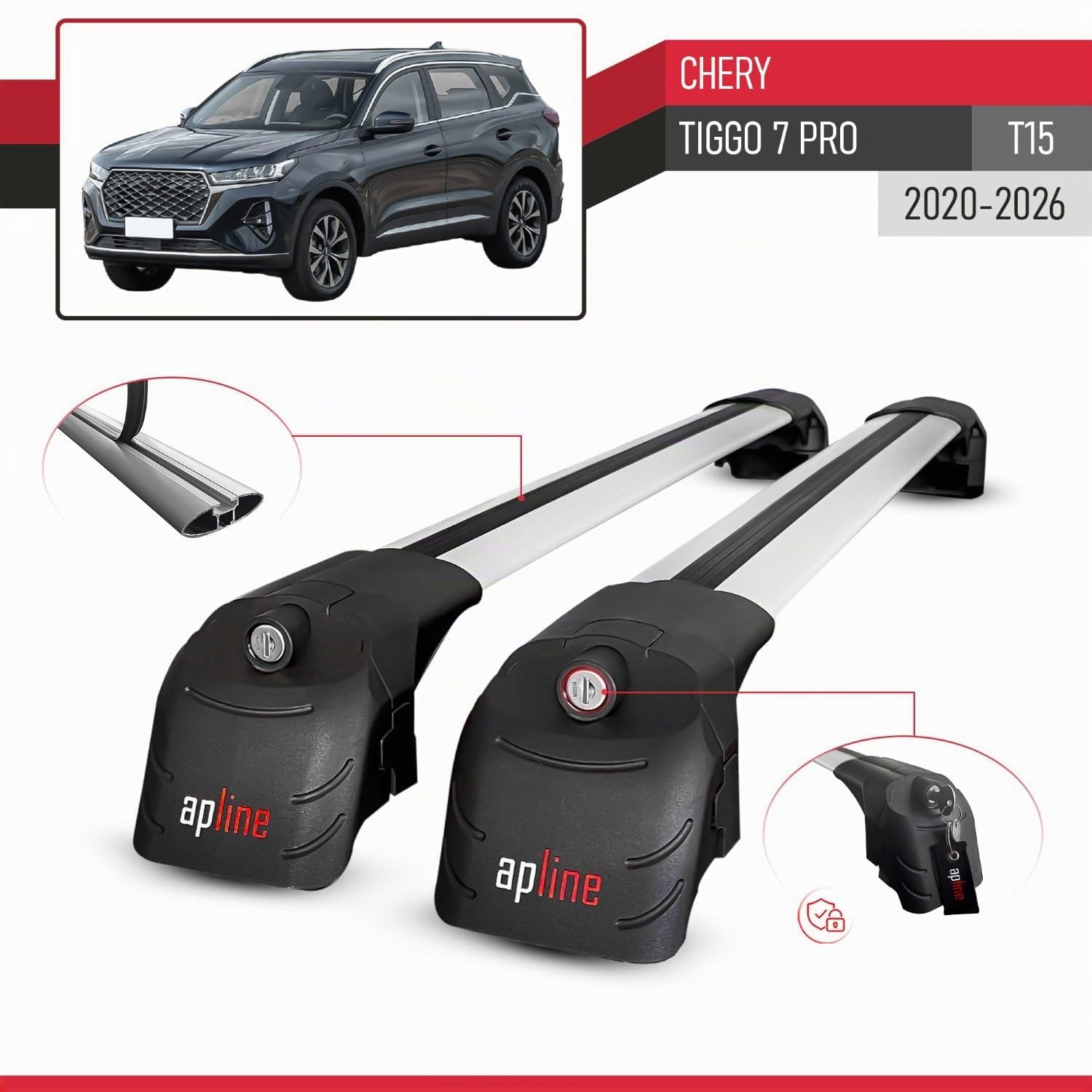 Compatibile con Chery Tiggo 7 (T15) Pro 2020-2026 Modello ACE-2 Barre Tetto Portapacchi Auto Barre Portatutto Grigio Alluminio 2 Barre