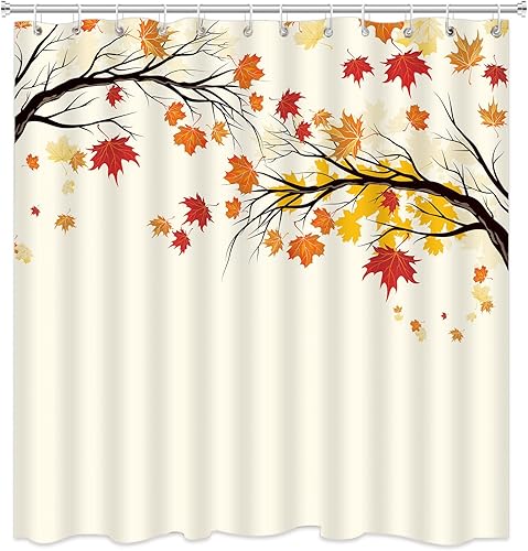 Cortina de ducha de hojas de arce otoñal, hojas de árbol de arce, temporada de otoño, bosques, rojo fuego, oro, naranja, follaje, tela de Acción de